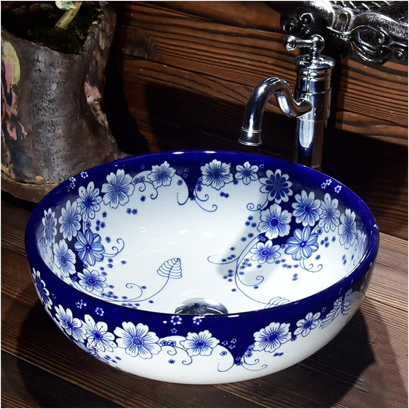 Bathroom Sink Chinese Tradition Blue and White Porcelain