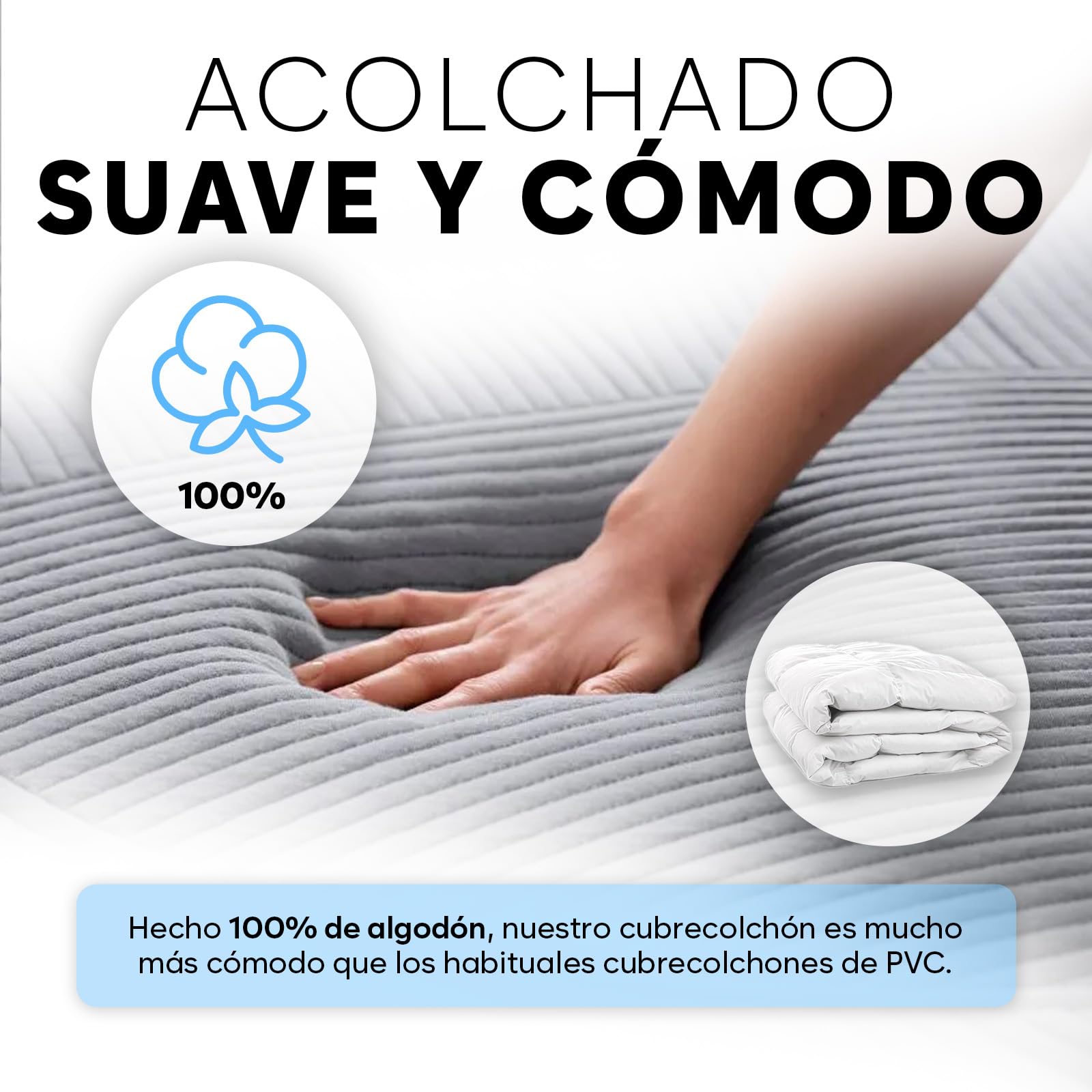 Adamson B10 Sistema de Enfriamiento para Cama - Twin 190x100 cm - 100% Algodón Cubierta Refrigerante para Sudor Nocturno - Colchón Enfriador de Agua Perfecto para Dormidores con Calor - Gris