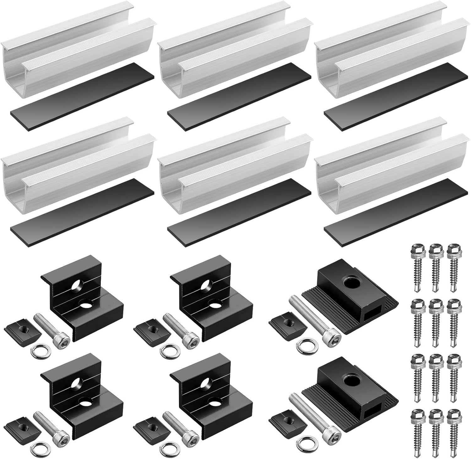 JiGiU Solar Panel Mounting Kit, 120mm Aluminum Short Rod Mounting Set, Middle Clamp End Clamp 30-35MM Black Solar Panel Mounting Bracket System for Flat Roof Trapezoidal Sheet PV Mounting Accessories