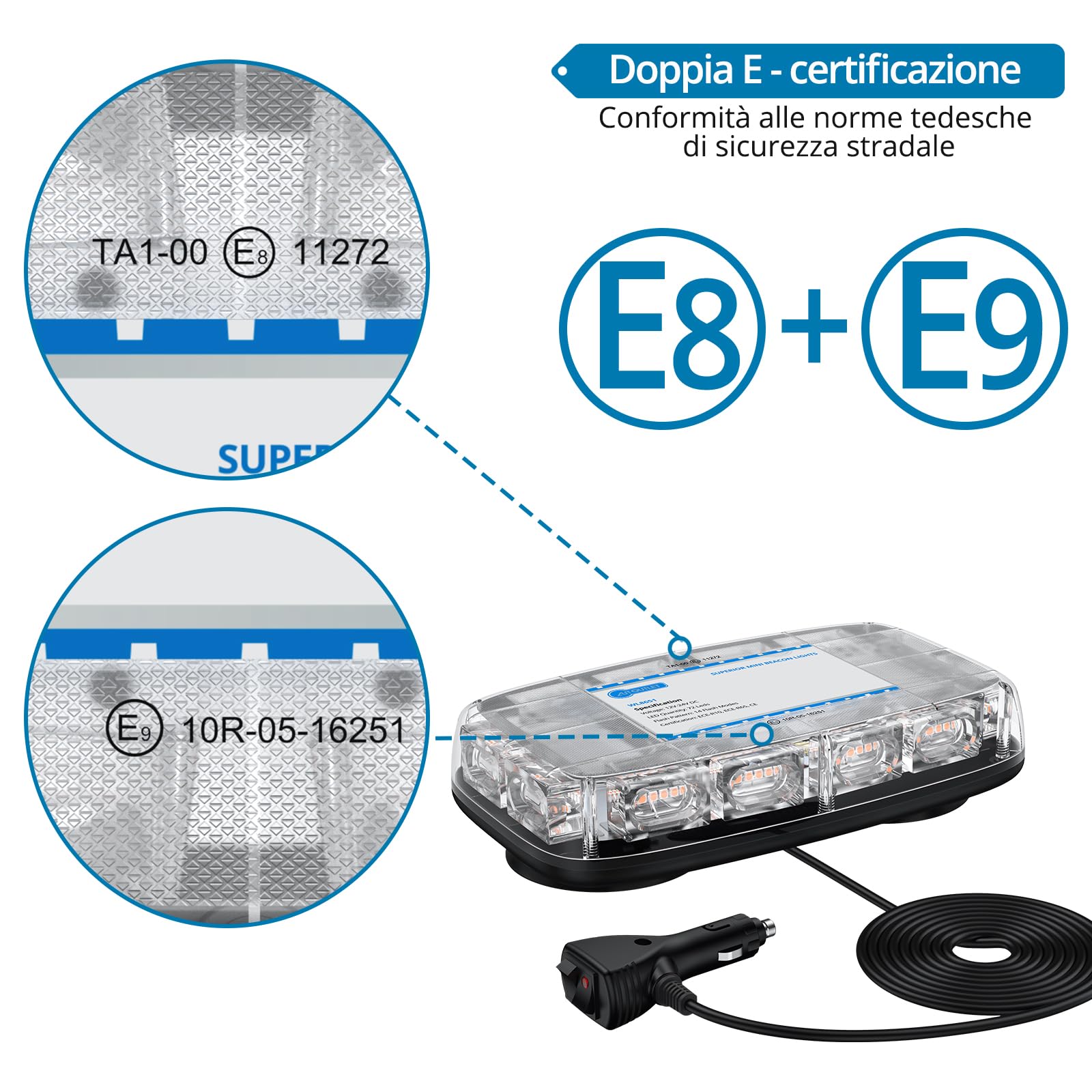 AUTOUTLET Lampeggiante Rotante Magnetico 48W Luce Stroboscopica Doppia E-Marcata 10-30V 3030LED Lampada Perline Auto