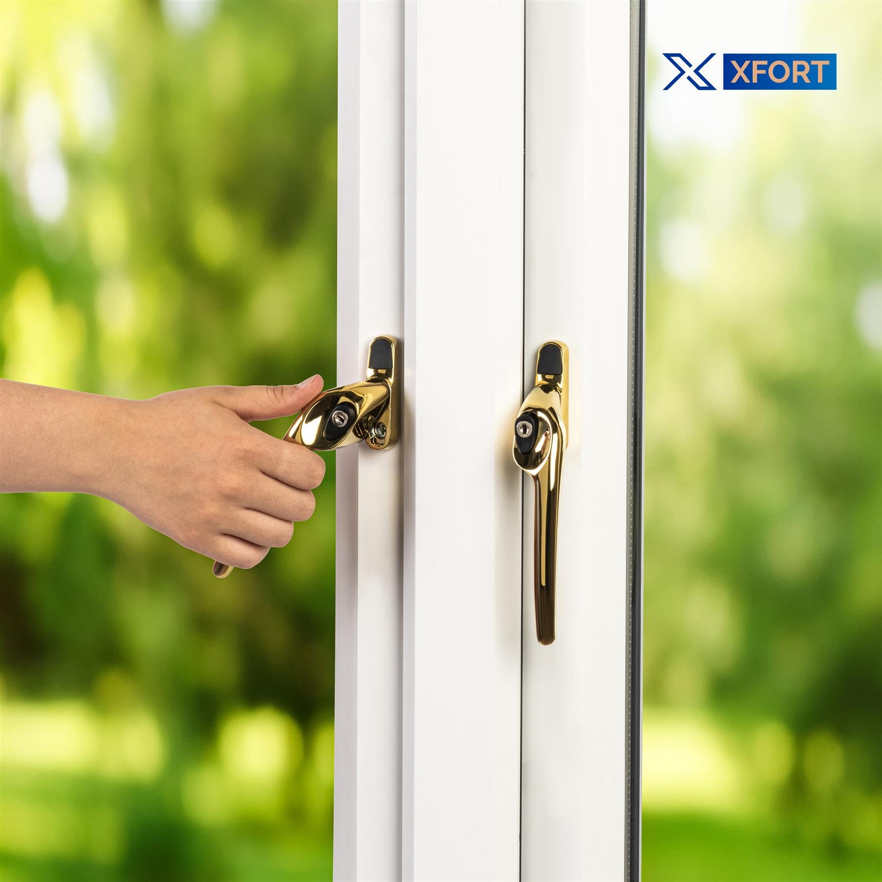 XFORT Cranked Locking Window Handle Installation Kit in Polished Brass ...