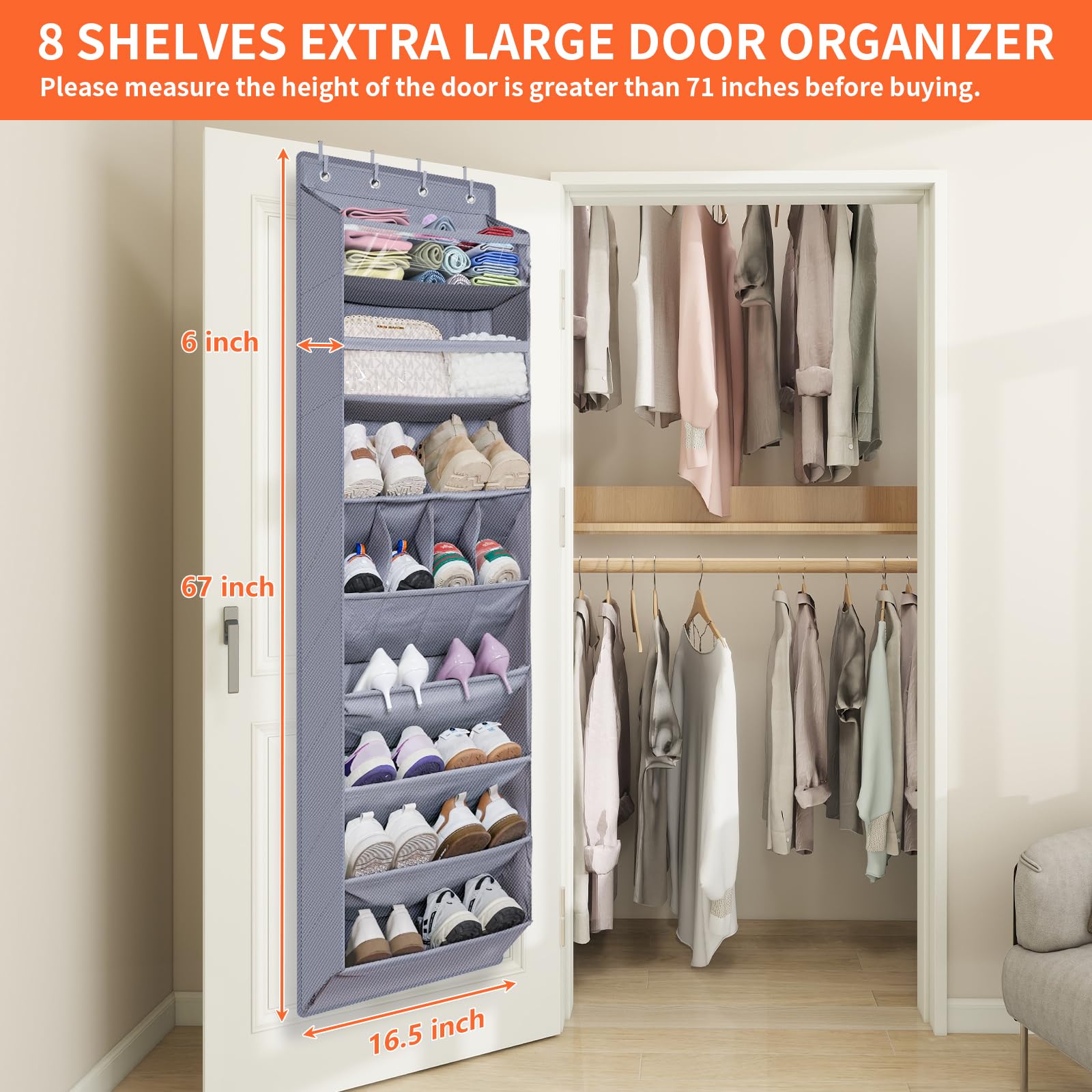 FENTEC Organizador de zapatos para colgar sobre la puerta, 8 niveles para colgar zapatos, organizador de zapatos para ahorrar espacio, organizador de zapatos en la parte trasera de la puerta