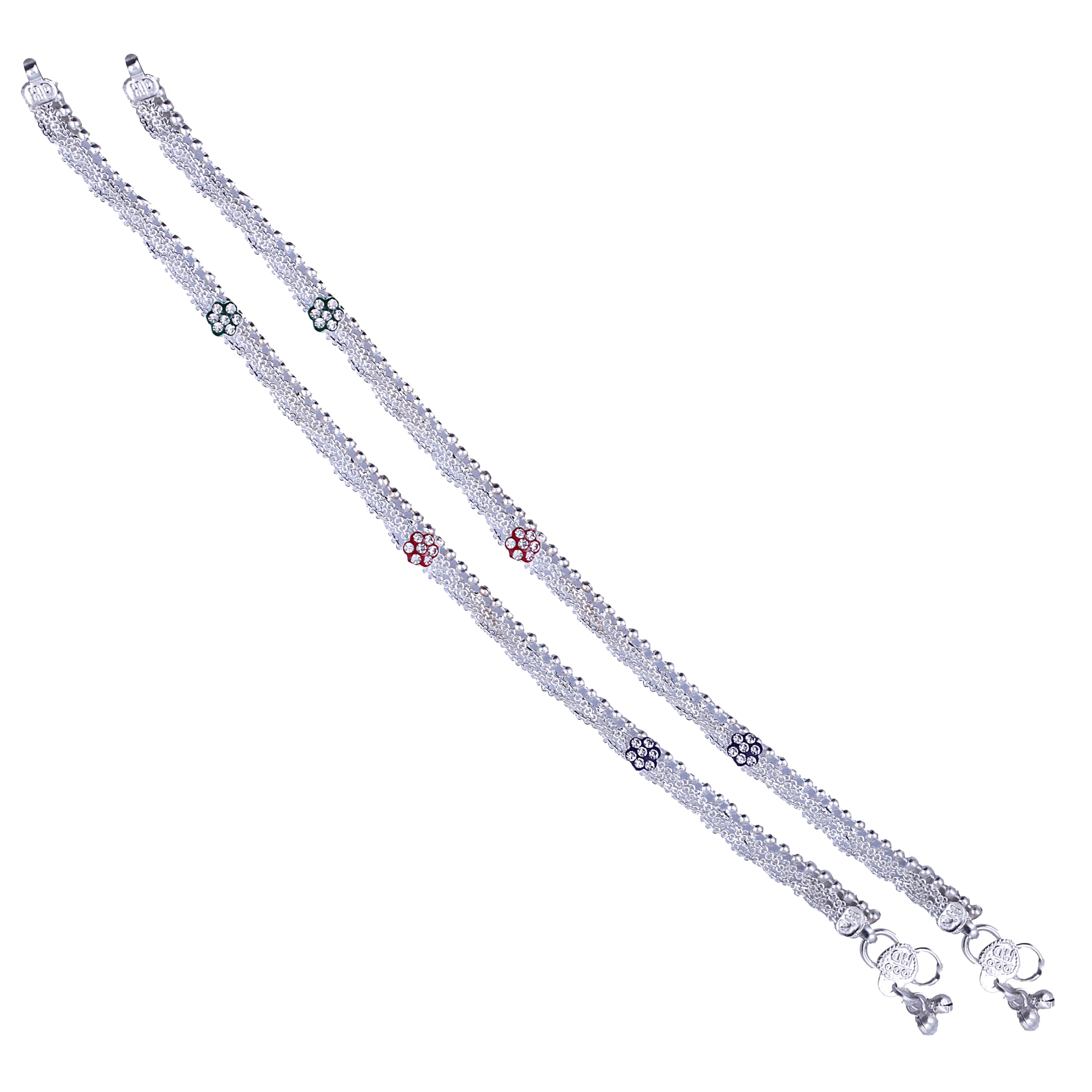 Vivastri Traditional Silver White Metal Payal Anklets Pair for Women & Girls [VIVA1022PYL]