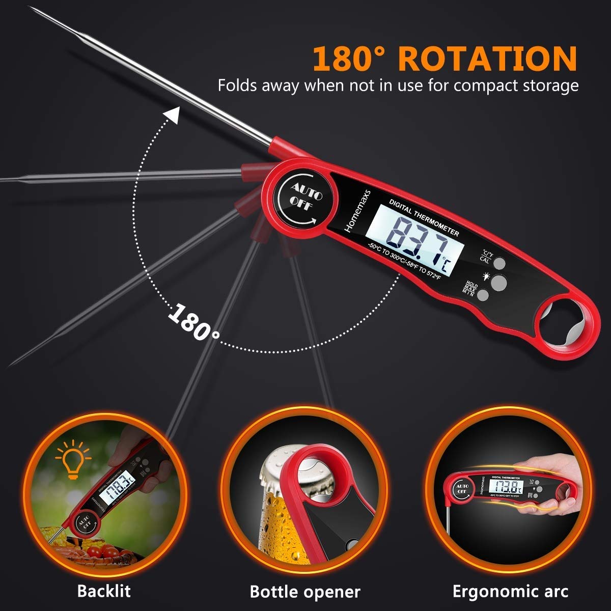 review Adriada Instant Read Meat Thermometer, Waterproof Cooking Digital Food Thermometer for BBQ, Grill, Candy Cooking
