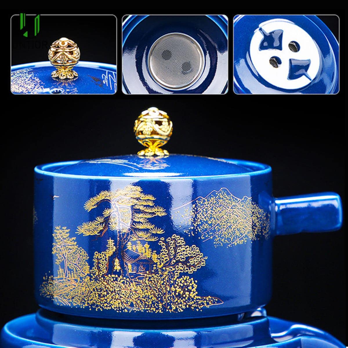 Juego de té automático de cerámica Creativo, diseño antiescaldado, Tetera giratoria con Flujo de Agua, Juego de té de Gama Alta para Regalo de Boda