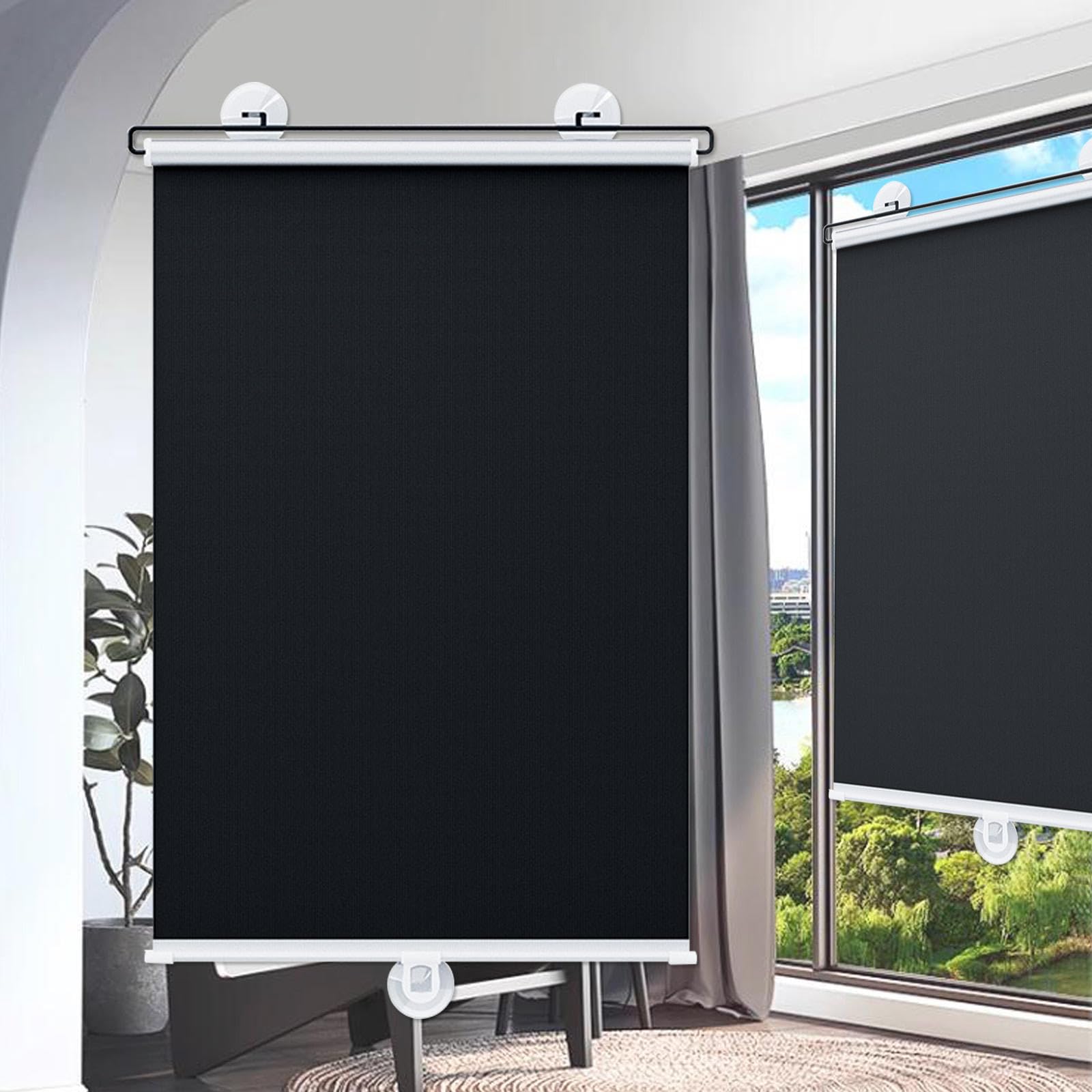 Rollos Für Fenster,Tragbare Verdunkelungsvorhänge,Thermoisolierte Rollos Mit Saugnapf,Jalousien Ohne Bohren,Frei Einziehbar,Temporäre Verdunkelungsrollos Für Haus Büro,Black-75x150cm/30x59in