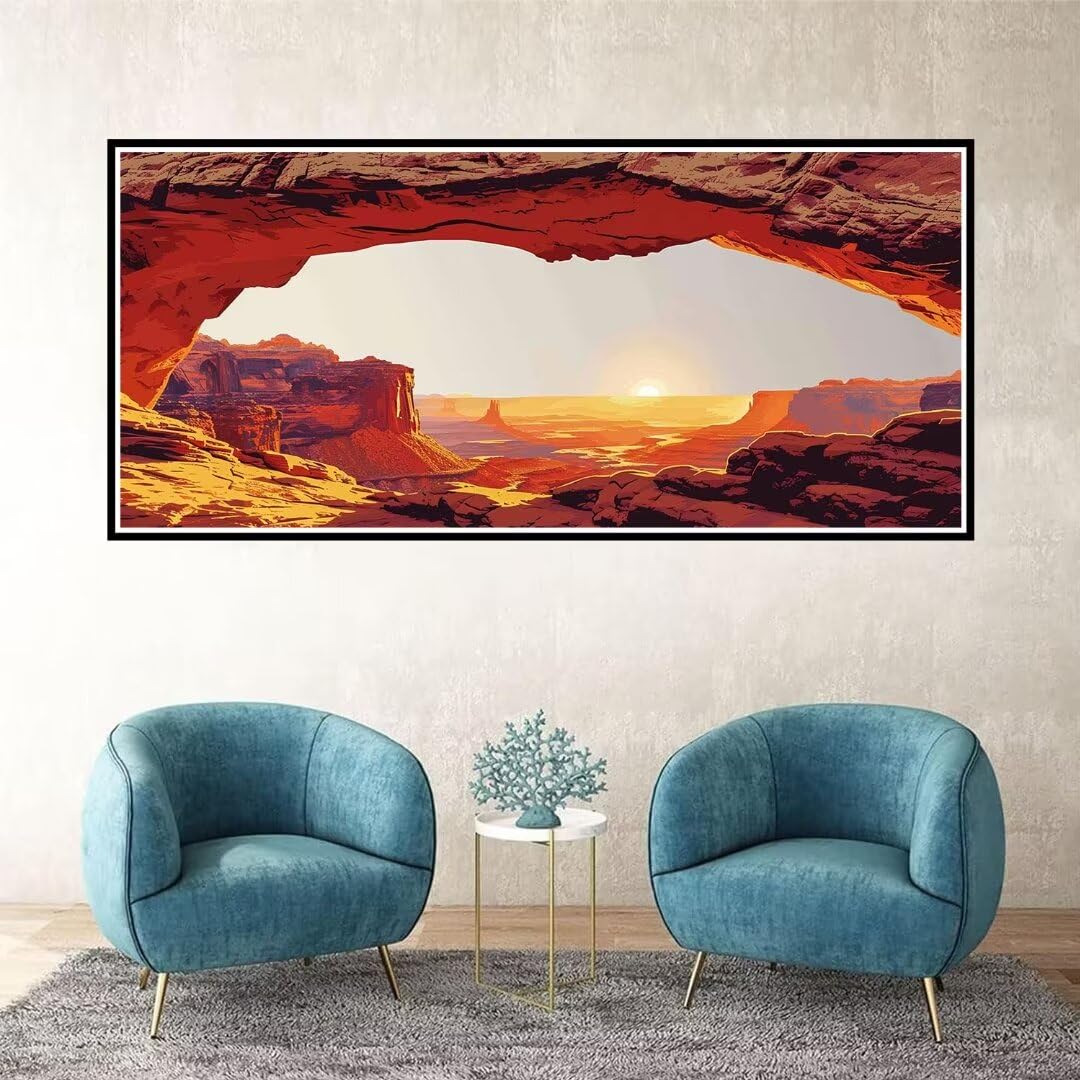 2 Pezzi Tramonto Pittura Diamante, 5D Diamond Painting roccia, 40x90cm Diamond Painting Grandi Dimensioni, Strass Ricamo a Punto Croce Kit Diamond Painting per Decorazioni Natalizie Casa e Regalo C-9