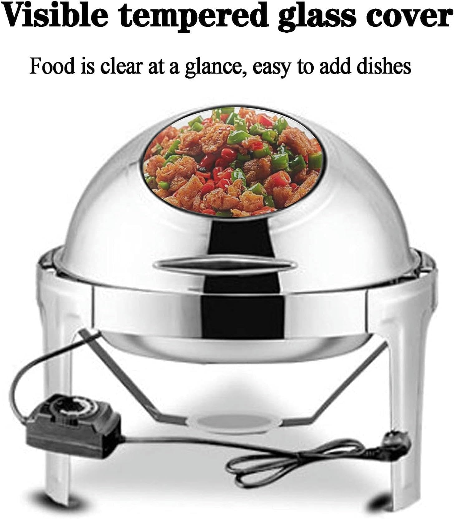 Scaldavivande Elettrico da Servizio, Scaldavivande Elettrico da 6 Litri per Feste, Buffet e Casa, Set di Posate e scaldavivande in Acciaio Inossidabile con Coperchio Visibile, 400W