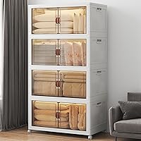 UAMFURI Extra Large 660QT Stackable Storage Bins with Lids Wheels Doors, 4-Pack Collapsible Closet Organizers for Bedroom Garage Dorm