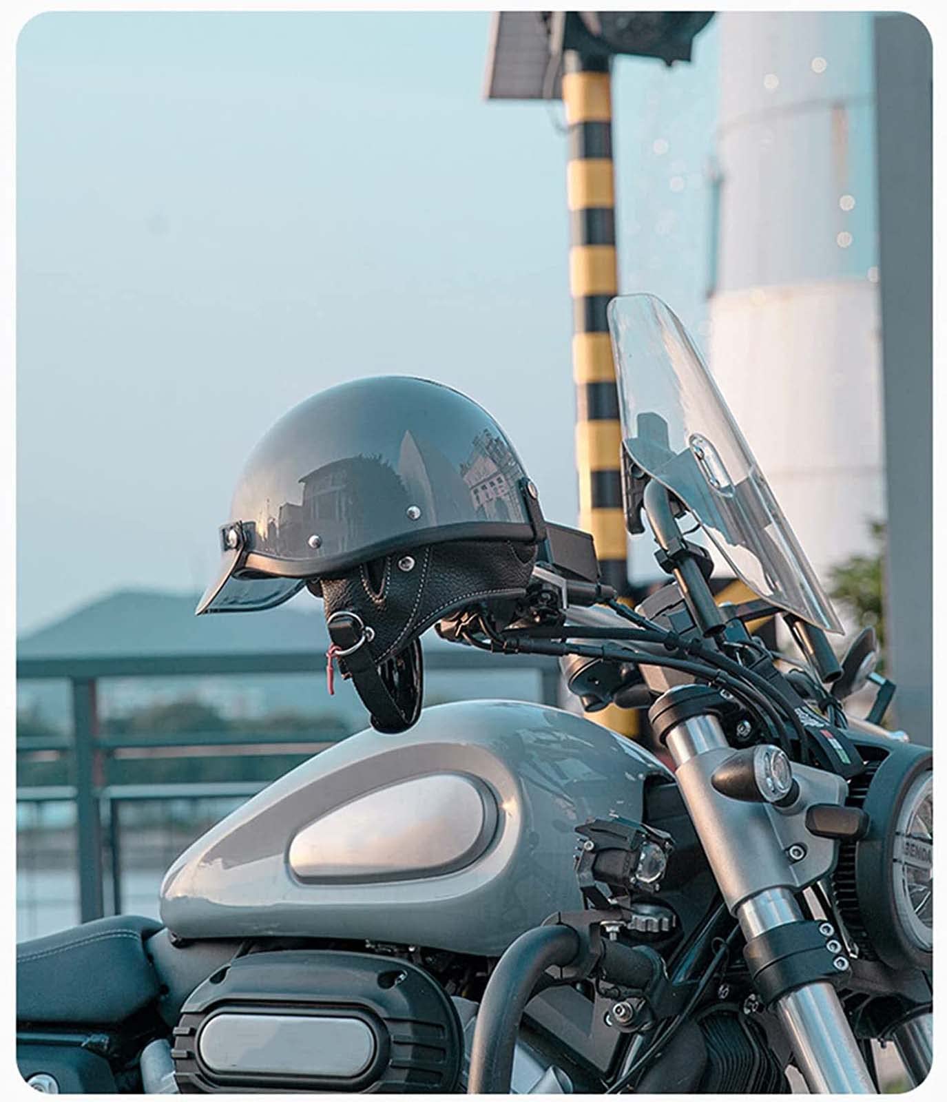 Retro Kask motocyklowy Kaski do skuterów Vintage Otwarta twarz Kask motocyklowy Quick Release Buckle DOT/ECE Approved Mężczyźni Kobiety Scooter Light Motorower Street Bike Helmet (G S=55~56CM)