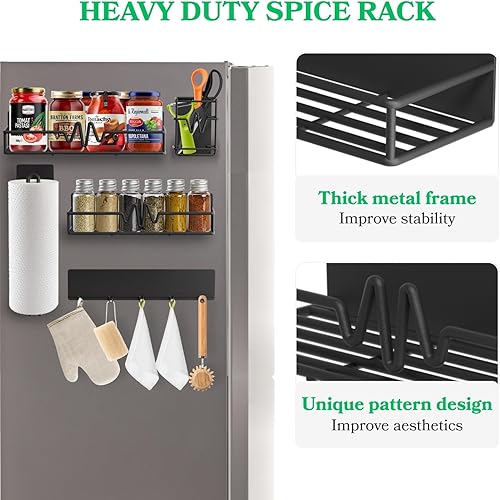 Miniatura 3 de Paquete de 5 estantes magnéticos para especias para refrigerador, estante magnético resistente para nevera con soporte para toallas de papel,