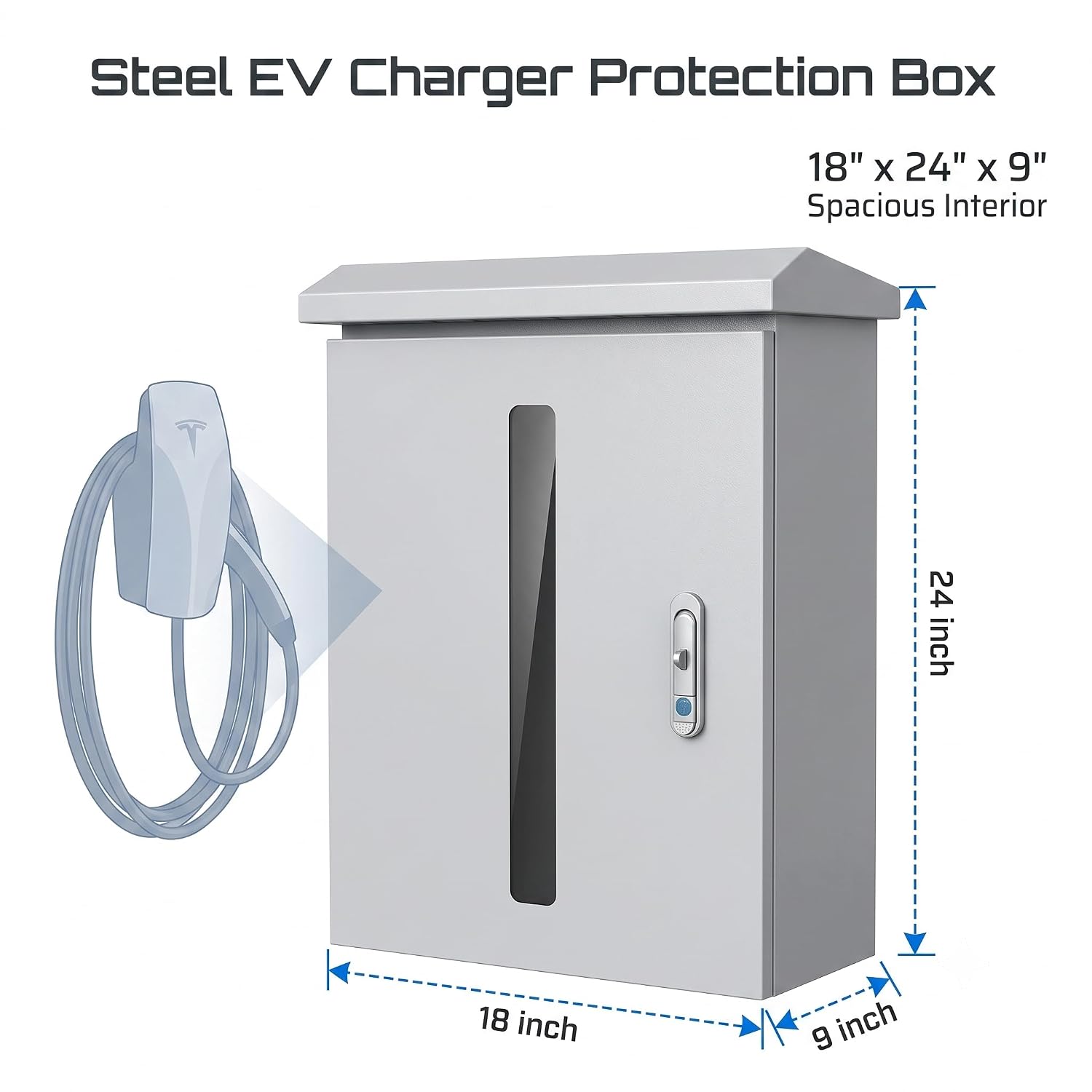 Wall-Mounted Rainproof Steel EV Charger Protection Box, 18"x24"x9"
