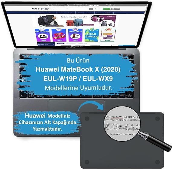Huawei MateBook X 13 Kılıf Uyumlu Kristal Parlak Şeffaf Sert Hard Case İnce Hafif Parmak İzi Bırakmayan Koruma 2020-2021 Siyah