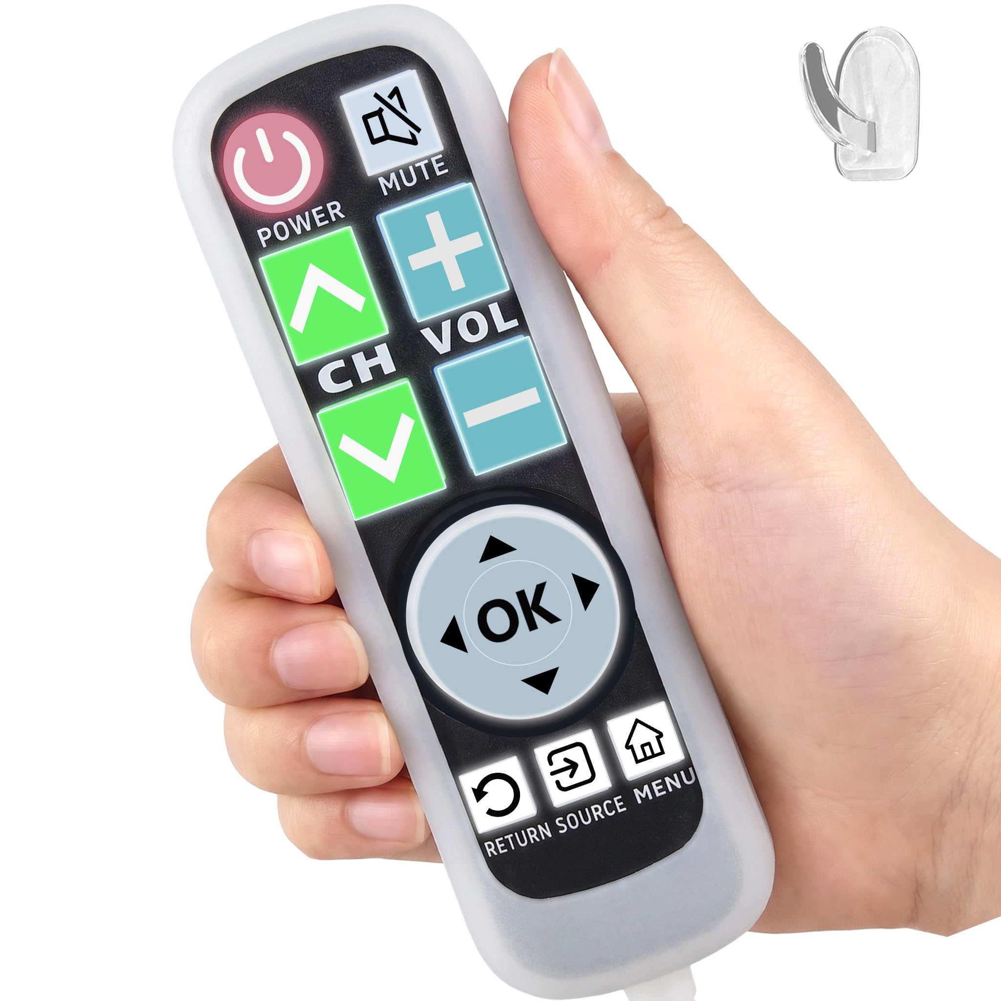 Telecomando di ricambio per TV Vizio TV con grande pulsante retroilluminato con copertura e gancio, telecomando universale, nessuna configurazione per anziani con problemi di vista, pazienti