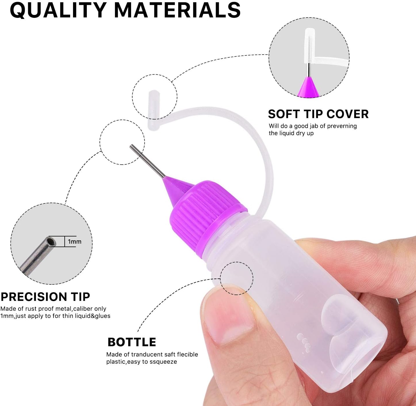 30pcs 10ml Needles Precision Tip Applicator, Translucent Glue Bottles and 6 Color Tips for DIY Quilling Craft, Acrylic Painting, with 5 Funnel