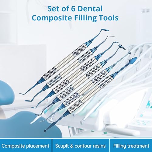 Miniatura 4 de Espátulas de llenado dental, 6 herramientas dentales de doble extremo para colocación compuesta, relleno de resina compuesta, herramientas