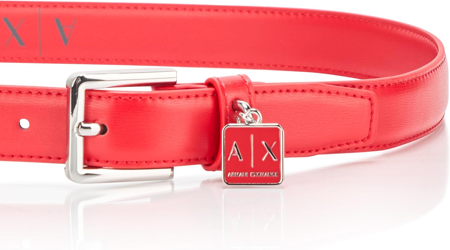 Armani Exchange Women's Tongue Belt With Logo Charm, Red, 26 - Image 3