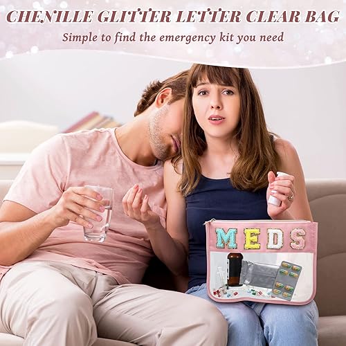 Miniatura 5 de Kigeli Bolsa de maquillaje de chenilla, bolsa de maquillaje con cremallera transparente, bolsa de primeros auxilios portátil para medicina, bolsa