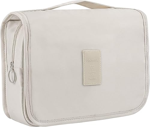 Trawila Neceser colgante de viaje, bolsa de cosméticos, organizador de maquillaje para hombres y mujeres con gancho resistente, Beige, Moda