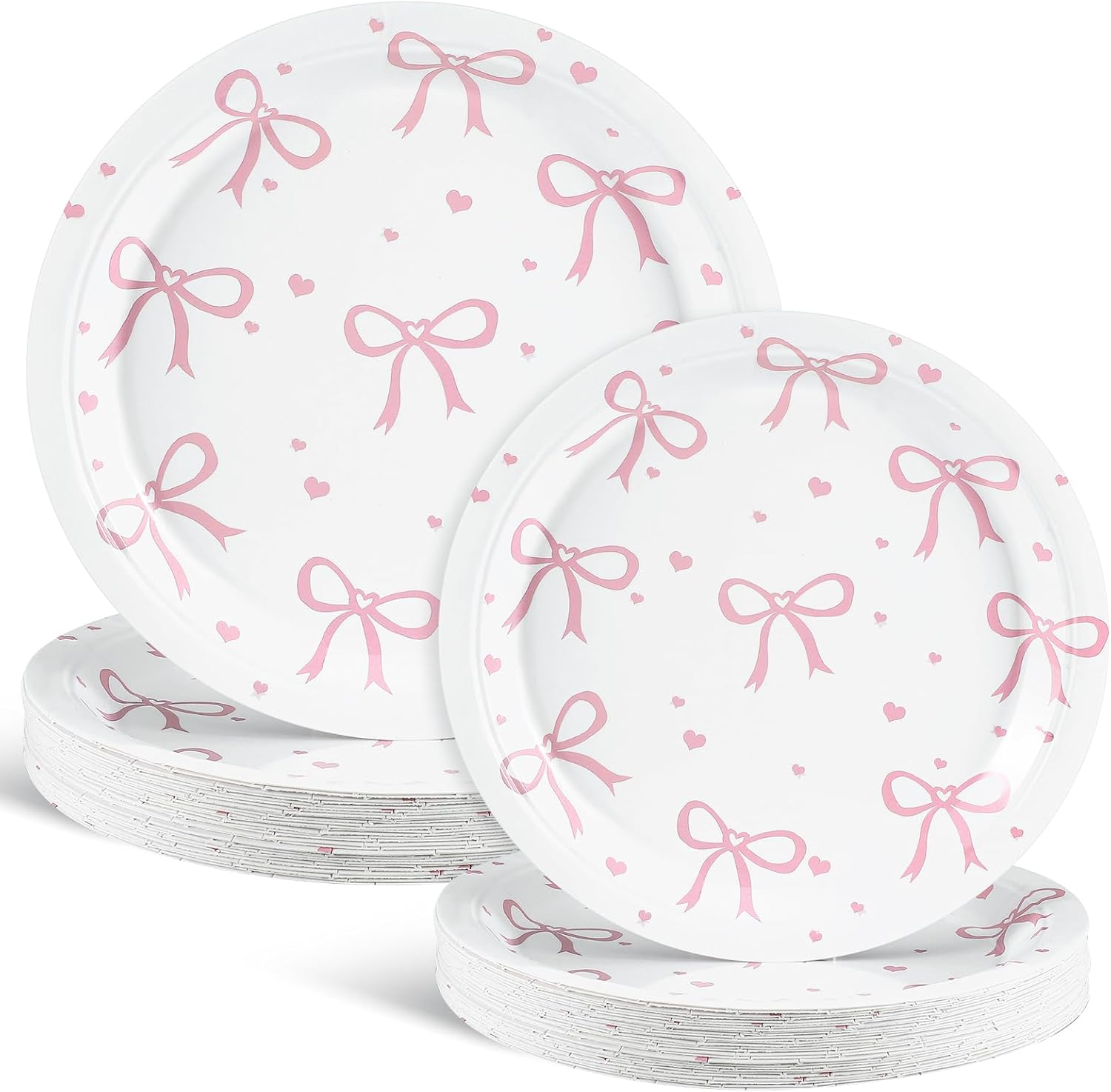 Sieral 60 Pcs Coquette Bow Party Plates 9'' 7'' Black and Pink Bow Paper Plates Birthday Decorations Bridal Shower Bachelorette Decorations for Party Favors(Pink)