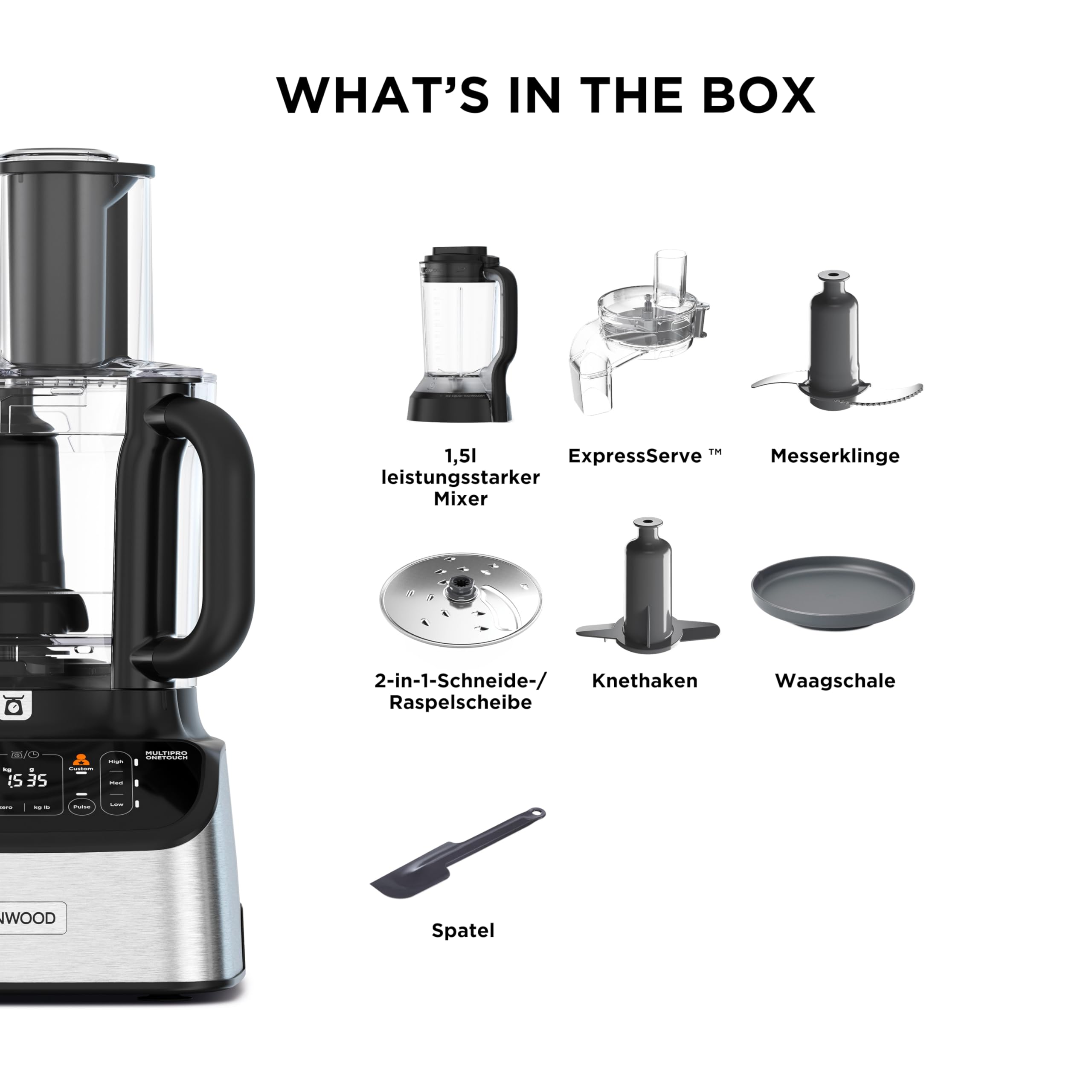Kenwood MultiPro OneTouch FDM73.480SS Kompakt-Küchenmaschine & Standmixer, 6 Zubehörteile, 6 Automatikprogramme, Variable Geschwindigkeit & Pulse-Funktion, Integrierte Waage, 1000W, Silber