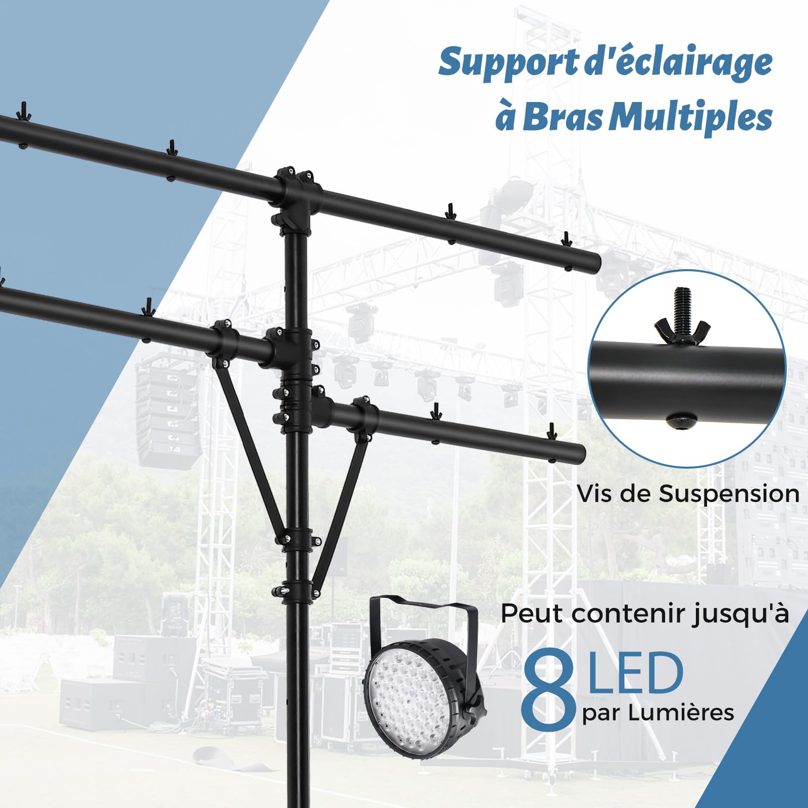 GOPLUS - Soporte de iluminación para DJ, soporte de luz LED de metal con altura ajustable, brazo múltiple, base resistente y estable, trípode en T plegable y portátil, para espectáculos, conciertos