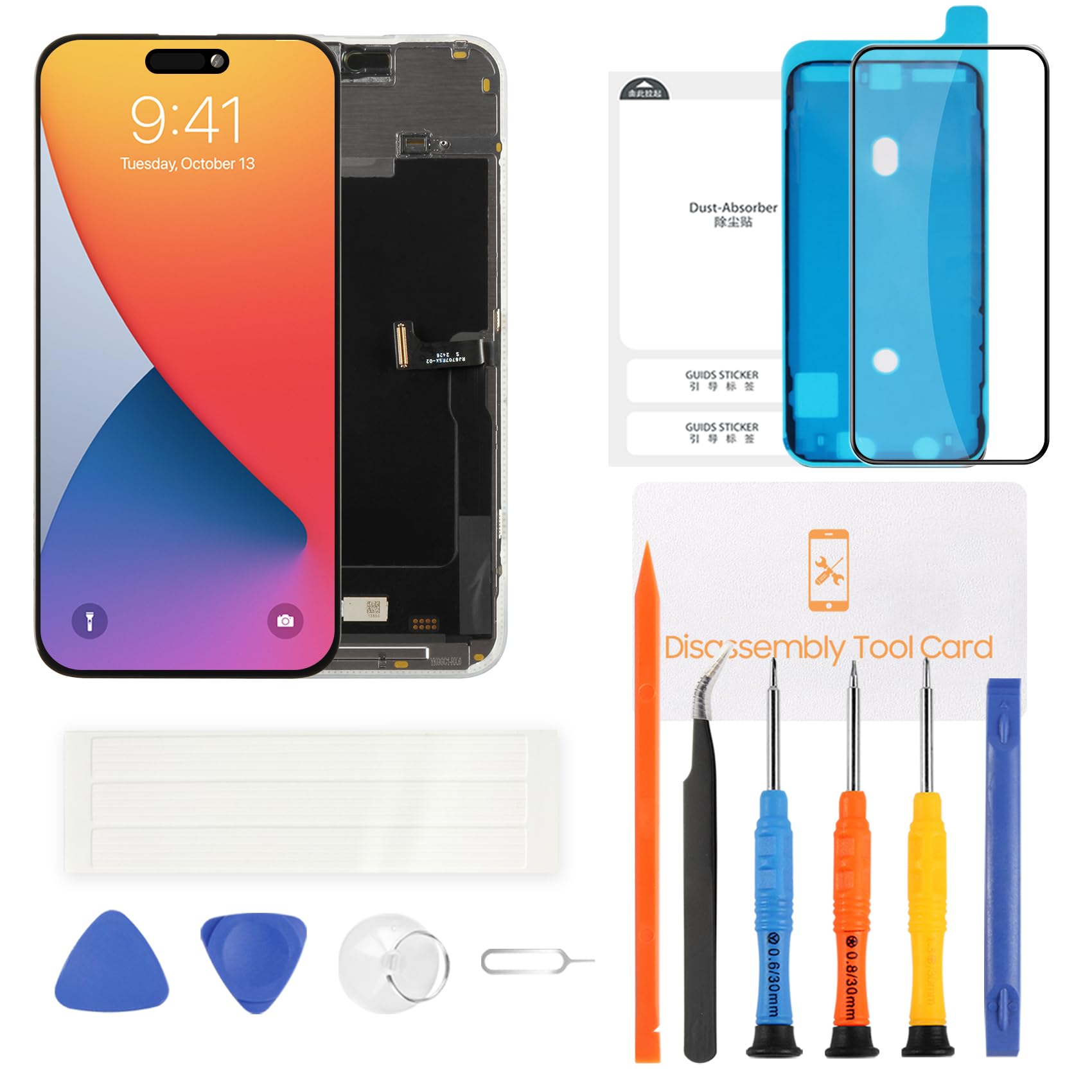 OLED per iPhone 15 Pro Max Sostituzione dello schermo, 6,7 pollici per iPhone 15 Pro Max Display LCD Digitizer Touch Screen Assembly Kit di riparazione A2849 A3105 A3106 A3108 con strumenti