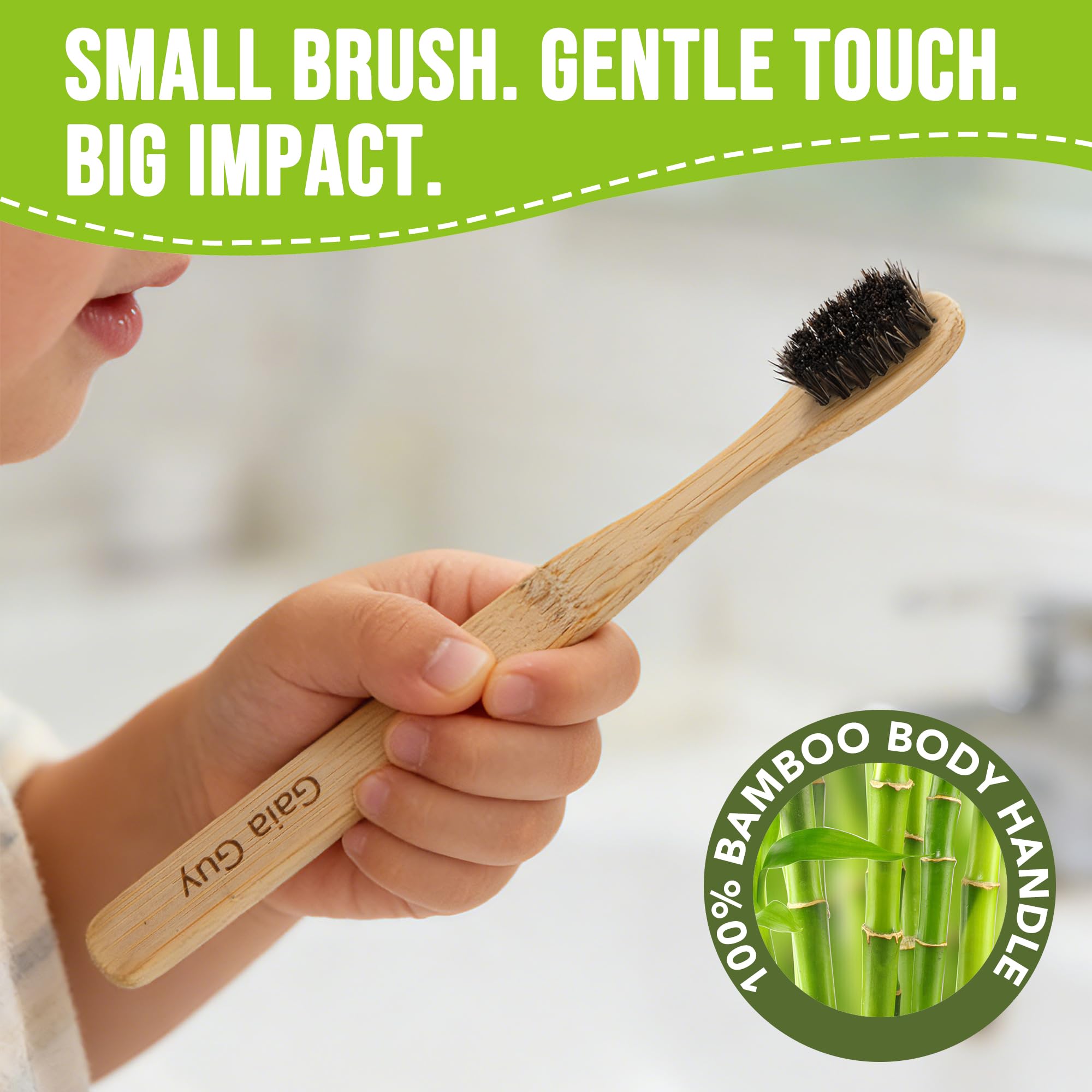 Gaia Guy Petite brosse à dents en bambou – Lot de 6 poils de cheval doux (sans nylon, sans plastique) | Taille compacte pour enfants ou adultes | 100 % compostable, biodégradable, respectueux de