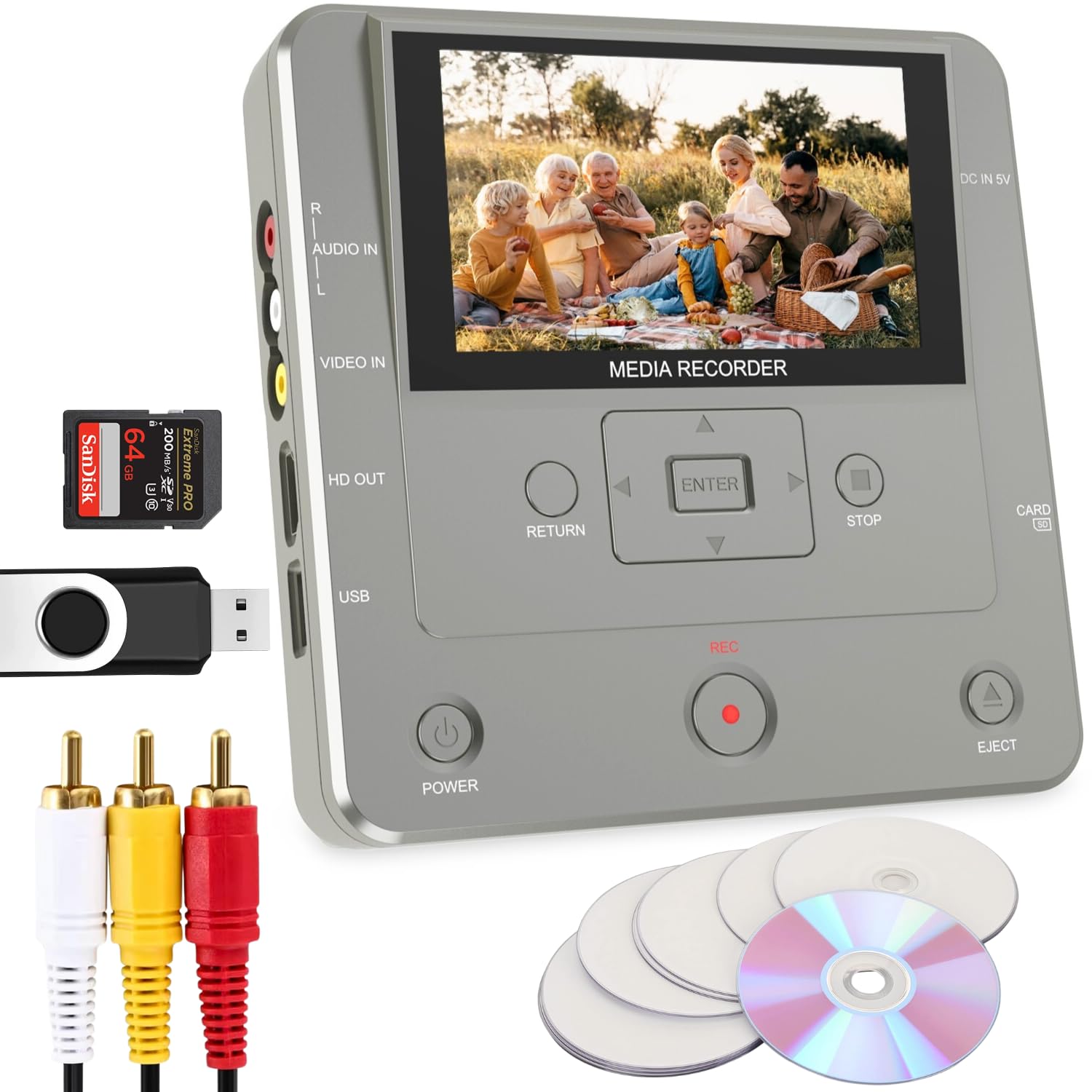 VHS to DVD Recorder, TV to USB Device or SD Card or HDD Recorder, Smart Phone WiFi to DVD/USB/SD/HDD Copy, WiFi APP Media Recorder【Comes with 10 Free DVD-R 】