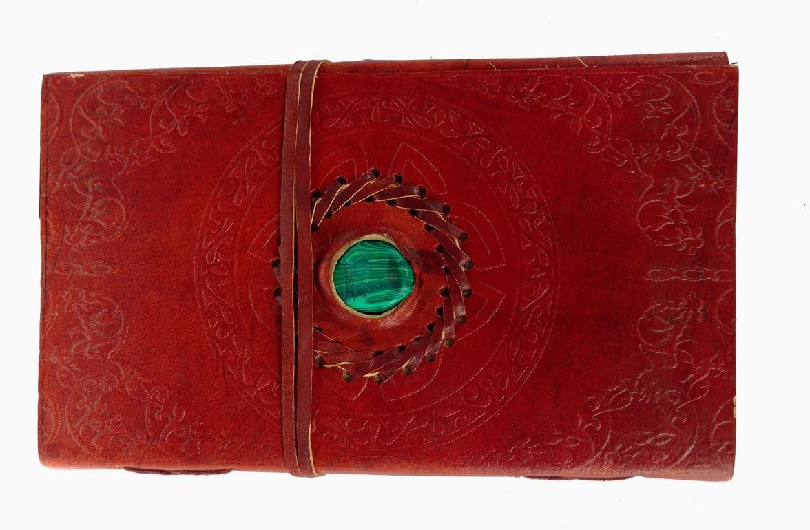 Rastogi Handicrafts Embossed Leather Stone Fitted Unlined Journal Blank Book (9X5X1 - INCH)