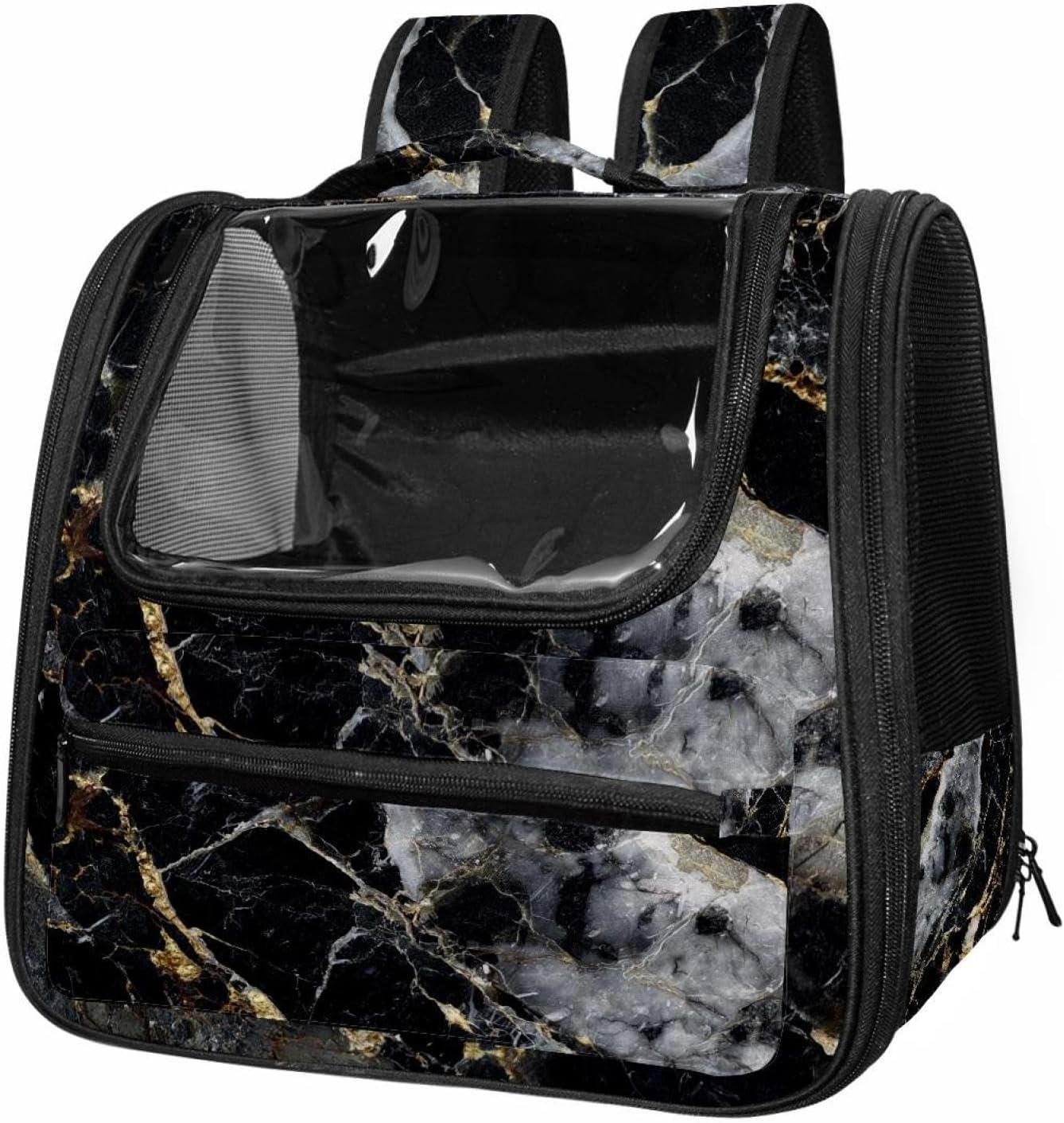 Portable Travel pet Backpack Carrier Hamster Bag Small Dog cat Carrier Breathable Hang Bag, Black Marble (1)