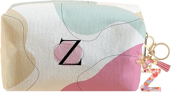 LYDZTION Personalized Initial Makeup Bag Letter Keychain, Custom Makeup Cosmetic Bag for Women Mom Best Friend Teen Girls Birthday Wedding Personalized Anniversary Bridal Shower Gifts Z