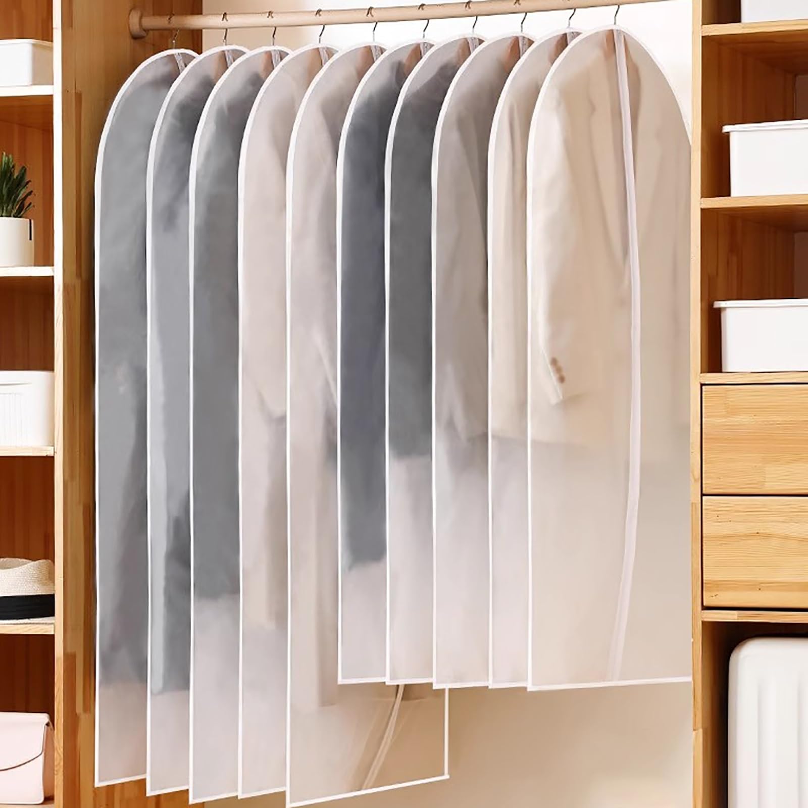 coat hanger cover, 10-Pack Zippered Garment Covers, Space Saving, Suitable for Coats, Dresses, Jackets(60 * 80cm/24 * 31in)