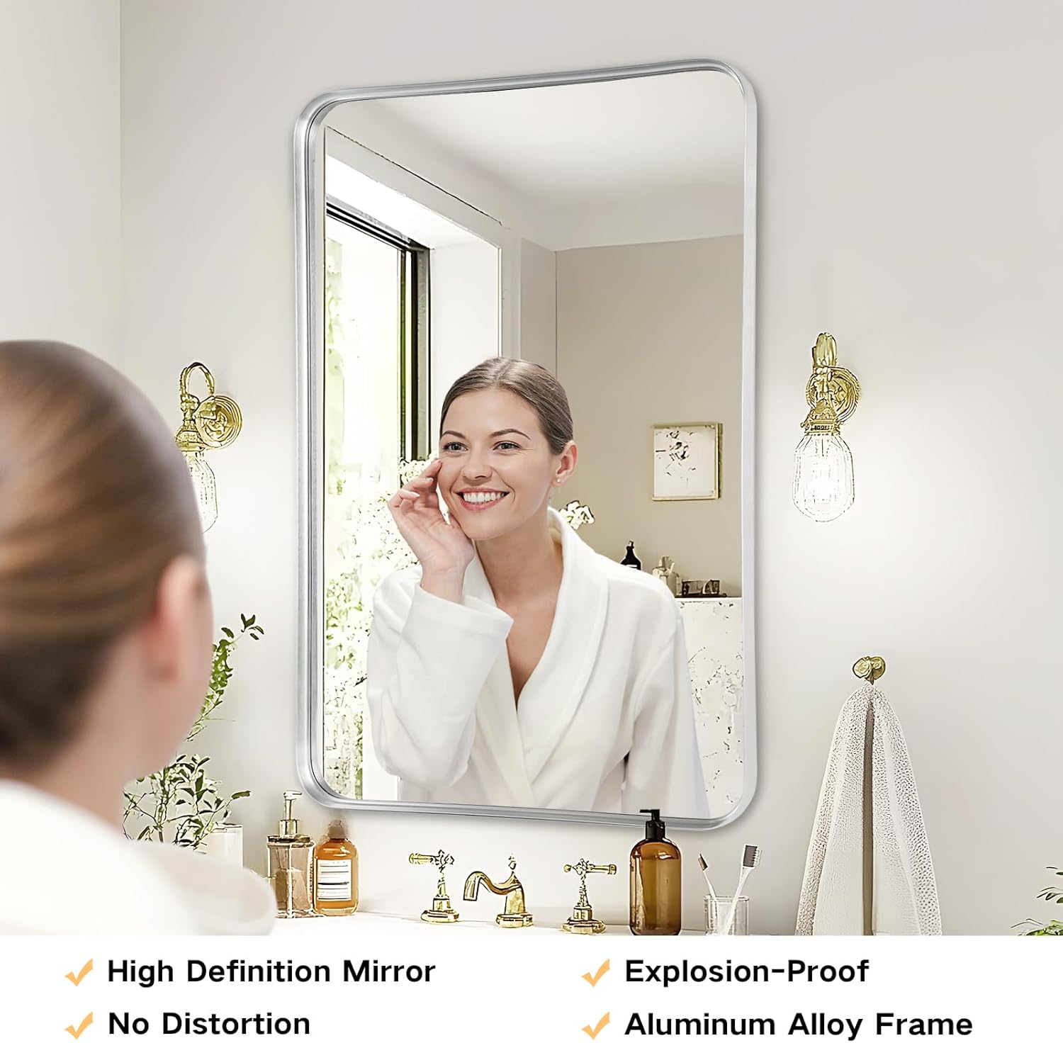 Bathroom Mirror Wall - 24x36 Inch Silver Framed Rectangular Mirror for Bathroom Over Sink, Brushed Metal Frame Mirrors for Restroom, Entryway