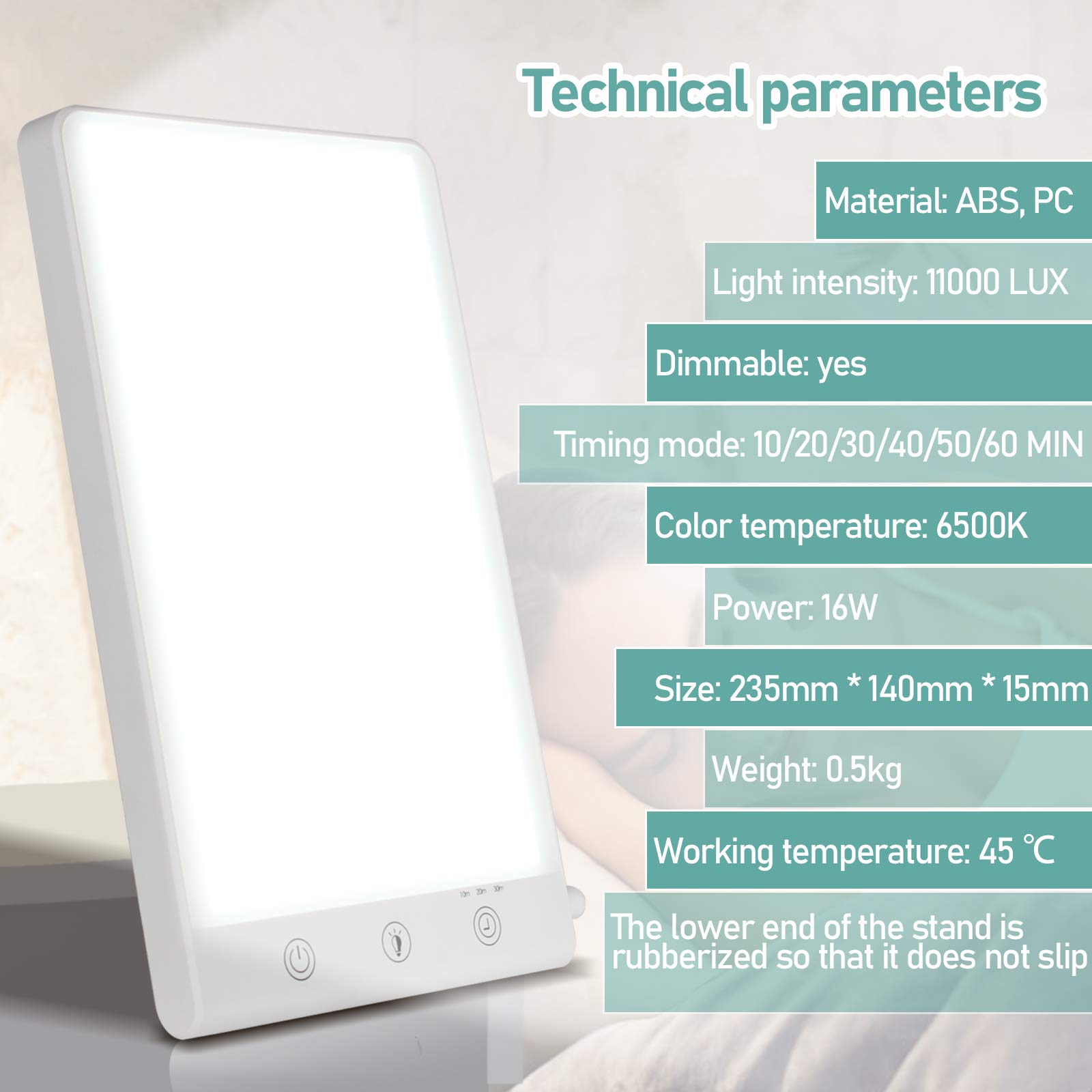 Lampe lumière du jour 11000 lux Lampe solaire portable avec 3 niveaux de luminosité Fonction mémoire, minuterie Lumière du jour, sans UV