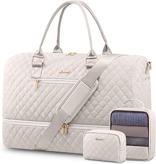 LOVEVOOK Travel Duffle Bag for Women, Weekender Overnight Bag with Shoe Compartment, Carry on Bag with Toiletry Bag, Gym Duffel Bag with Wet Pocket, Hospital Bags for Labor and Delivery 3 Pcs Set