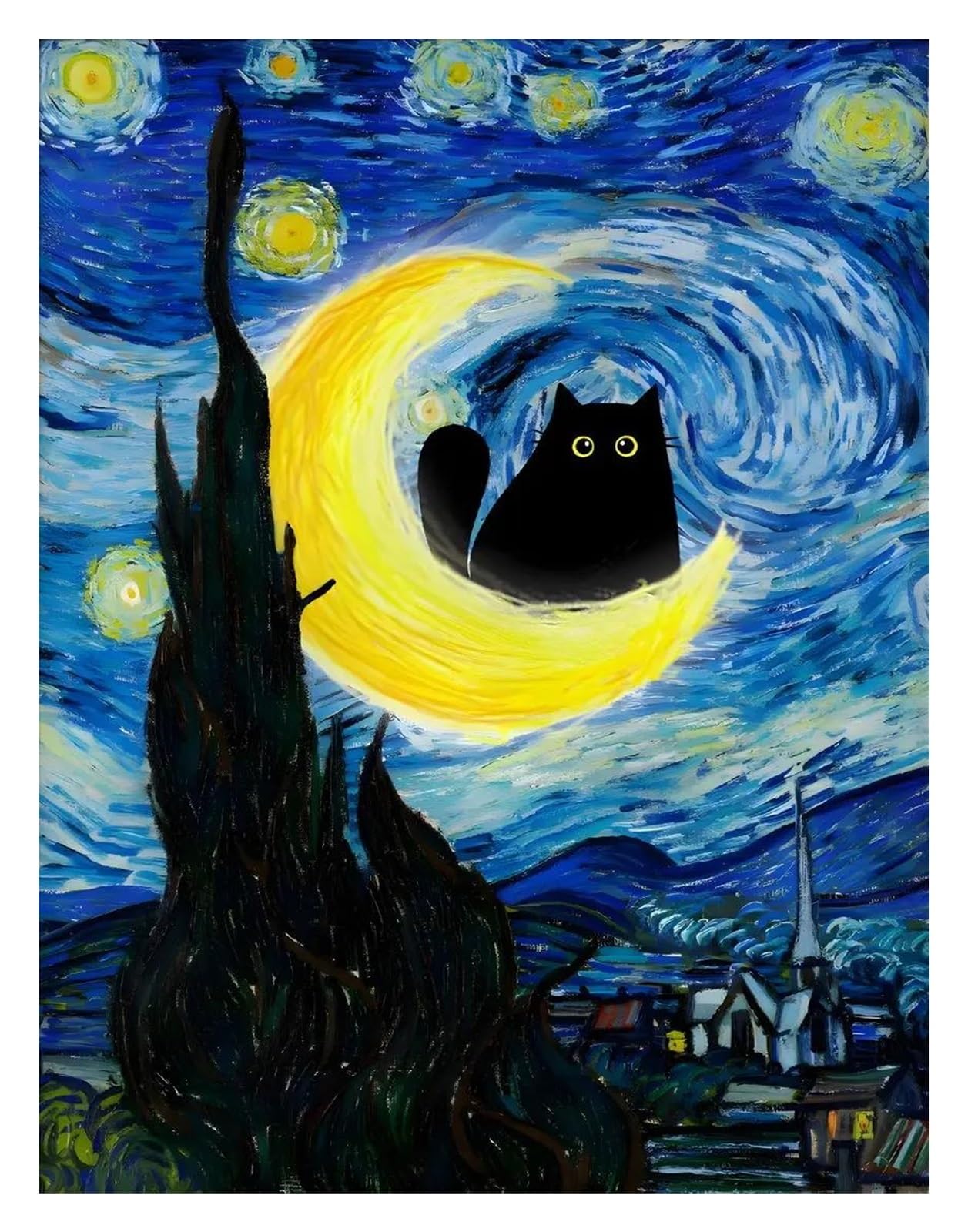 Affiche d'art chat noir et tournesols toile moderne 50x70cm pour salon