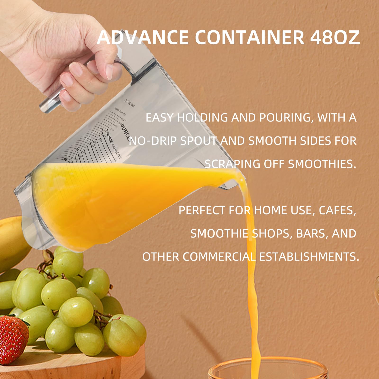 Jarra de repuesto de contenedor Advance de 48 onzas compatible con Vitamix The Quiet One VM0145, BarBoss, máquina de bebidas Advance y Touch & Go Commercial Blender Jar Cup Parts