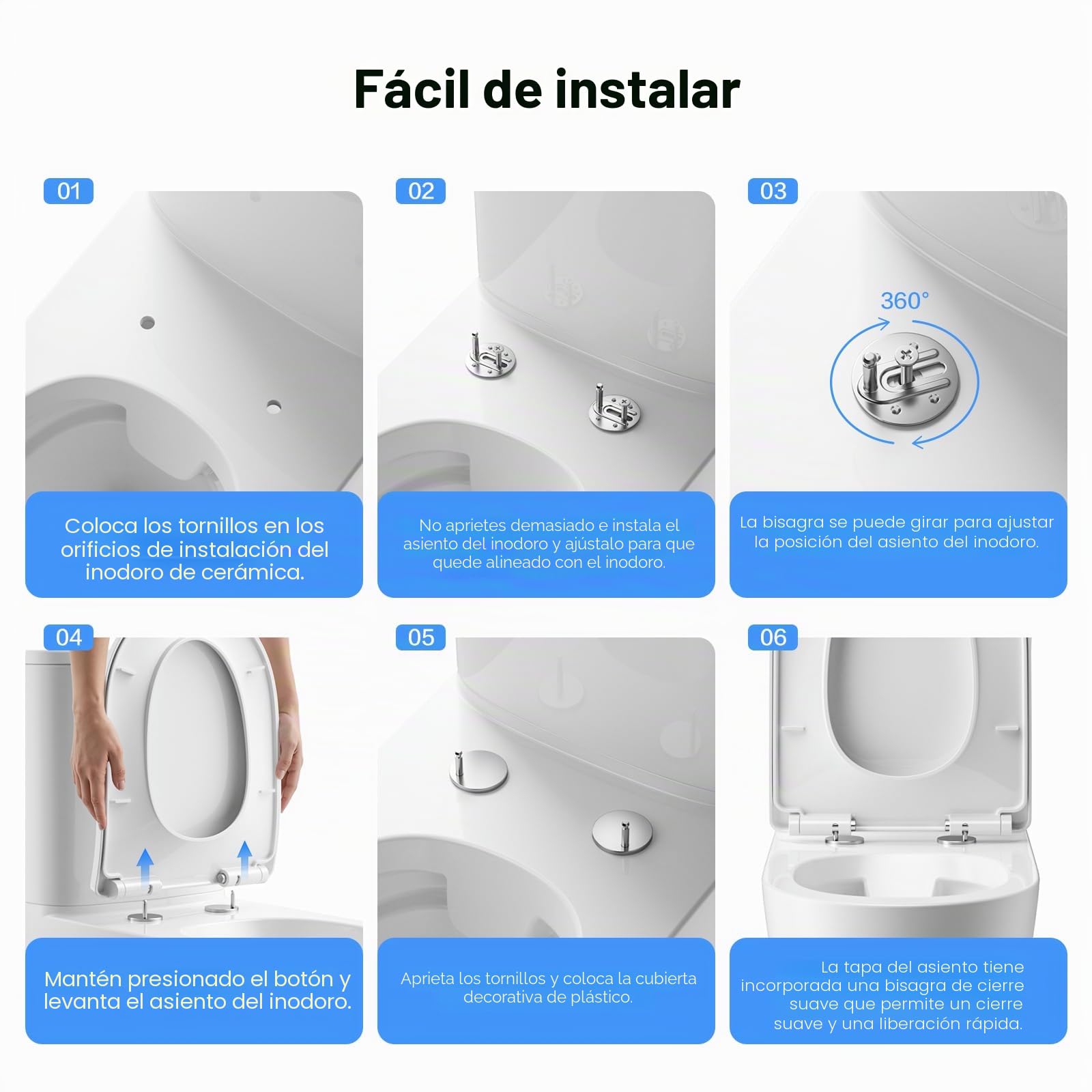 Tapa WC Universal, Tapa Inodoro en Forma de U/D, Tapa WC con Cierre Suave, Toilet Seat Para Familia y Baño, Montaje Fácil y Resistente, Liberación Rápida para una Fácil Limpieza.