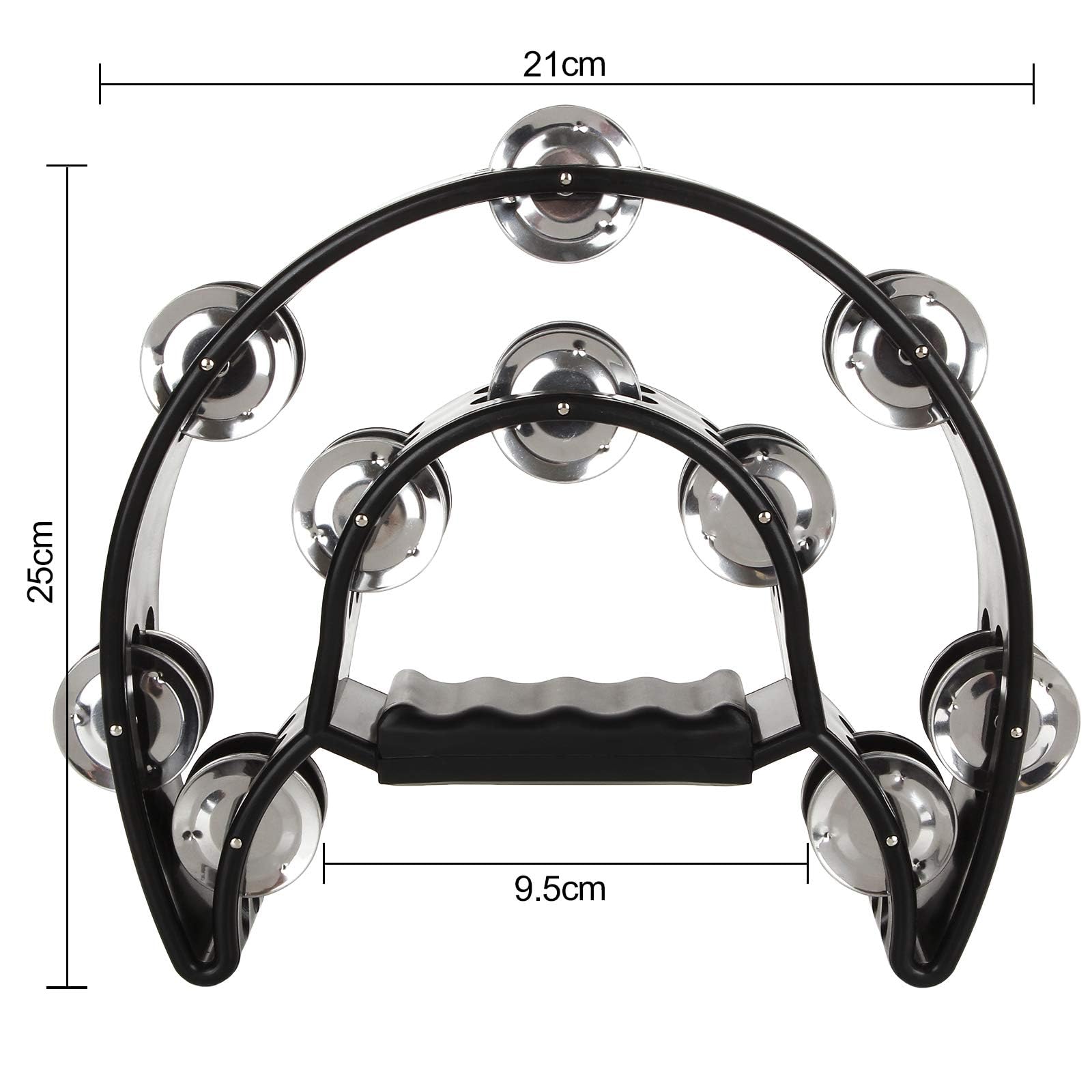 Tambourine,Half Moon Tambourine Double Row Musical Tamborines Instrument Hand Tamborine with 20 Jingles Hand Percussion Shaker Musical Instruments for Adults Party Church KTV Bar Black - Image 4