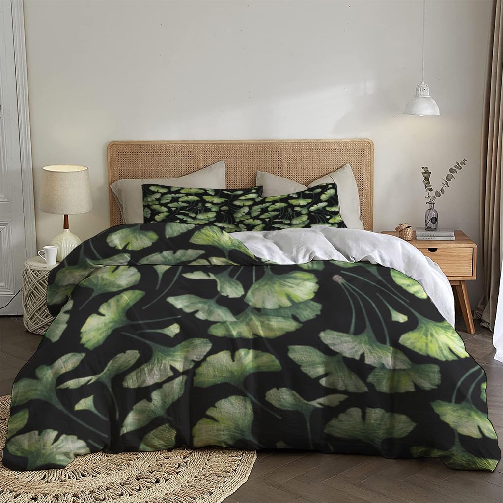 NIBAINLO 布団カバー水彩画-イチョウ-枝と葉 肌に優しい ピーチスキン加工 掛け布団カバー 和式 洋式 あったか 布団カバーセット リバーシブル ホームステイ ホテル 家庭兼用