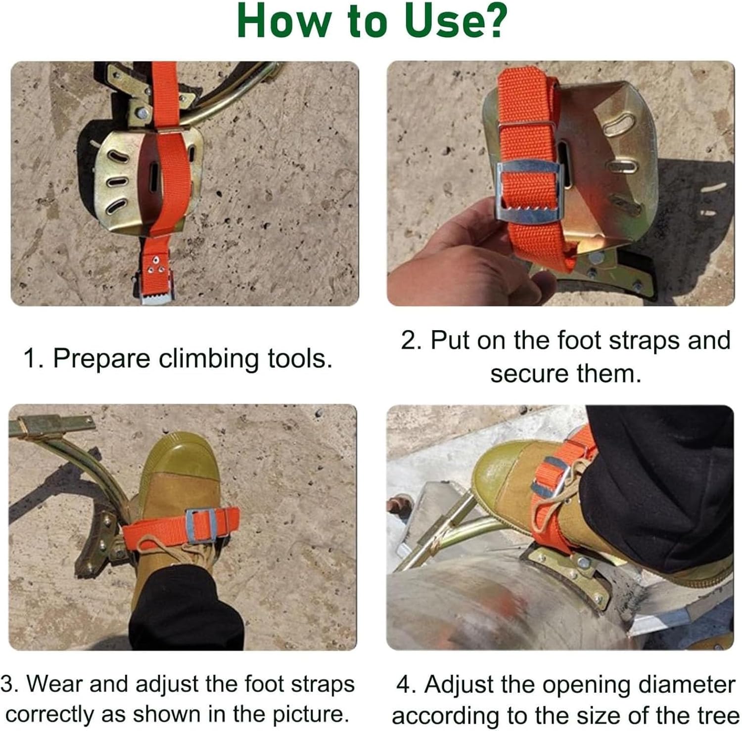 Tree Climbing Spikes & Straps, Portable High Strength and Anti Slip Concrete Pole Climbing Shoes Tree Climbing Gear with Adjustable Shoe Strap for Jungle Tree Work Picking