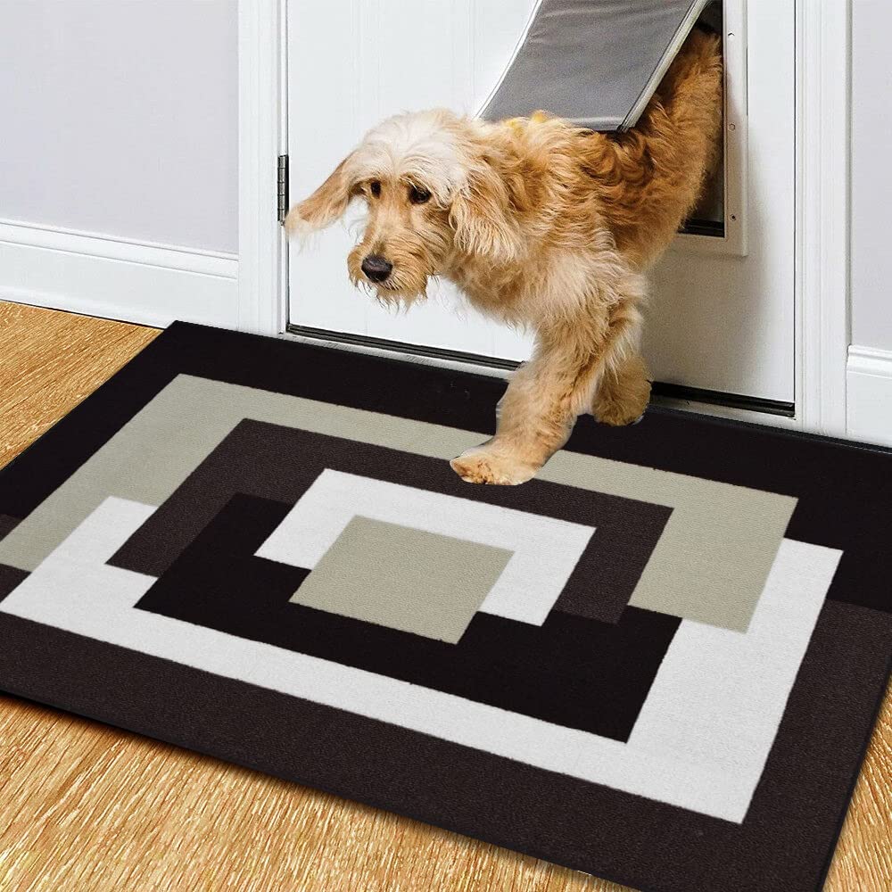 B&BBeautiful Large Door Mat - Flat weave Non Shed Geometric Pattern Doormat for Indoor Use - Kitchen Hallway Hall Bedroom Living Room, 50 x 80 cm, Black Grey