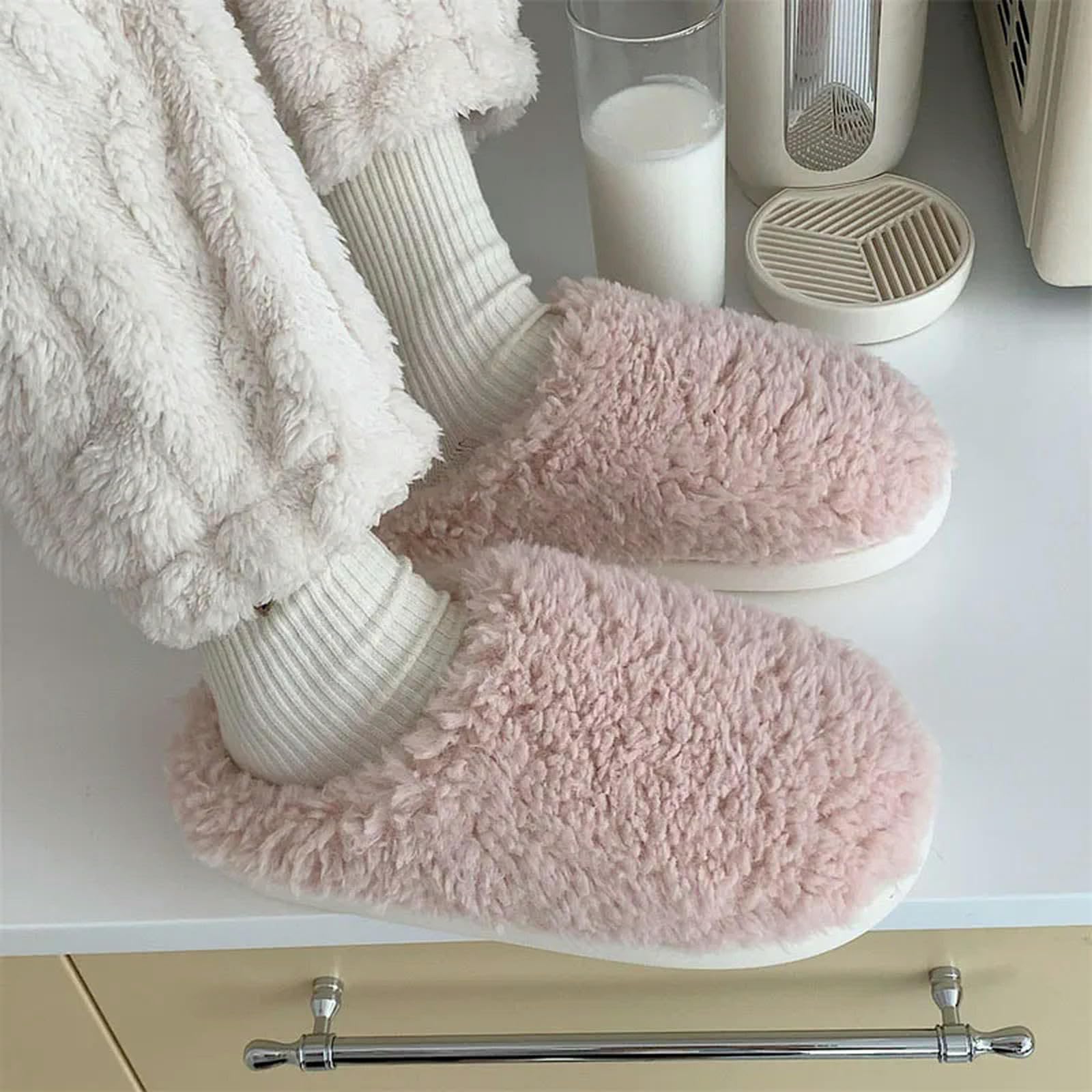 MdybF Pantuflas de casa de color sólido para mujeres y niñas, lindas pantuflas de invierno cálidas para el hogar, zapatos de mujer