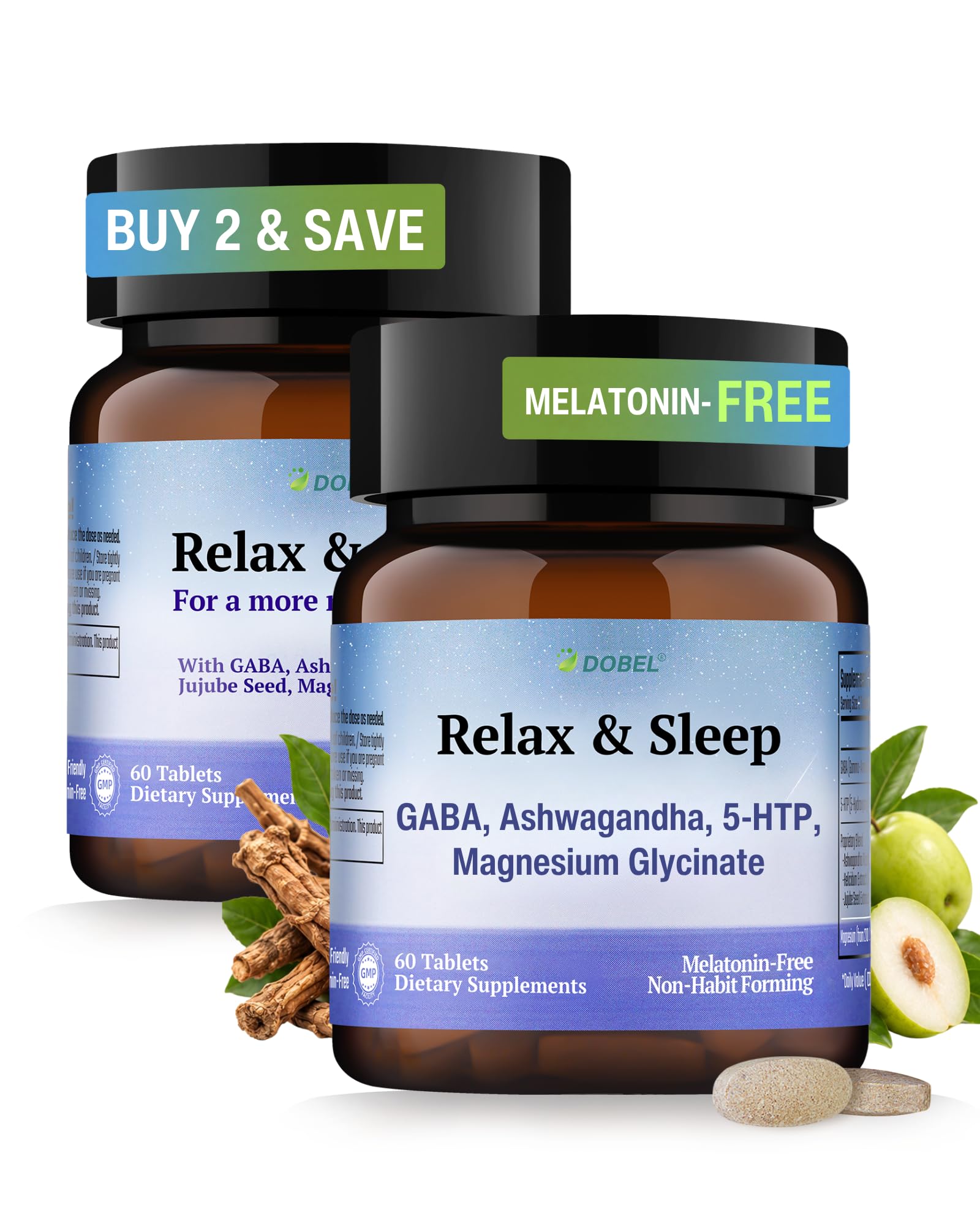 DOBEL Relax & Sleep - Melatonin Free Sleep Aid for Adults - Magnesium Glycinate, Ashwagandha, GABA & 5-HTP - Non-Habit Forming Support for Deep Sleep & Evening Calm - 60 Tablets — Amazon image 10