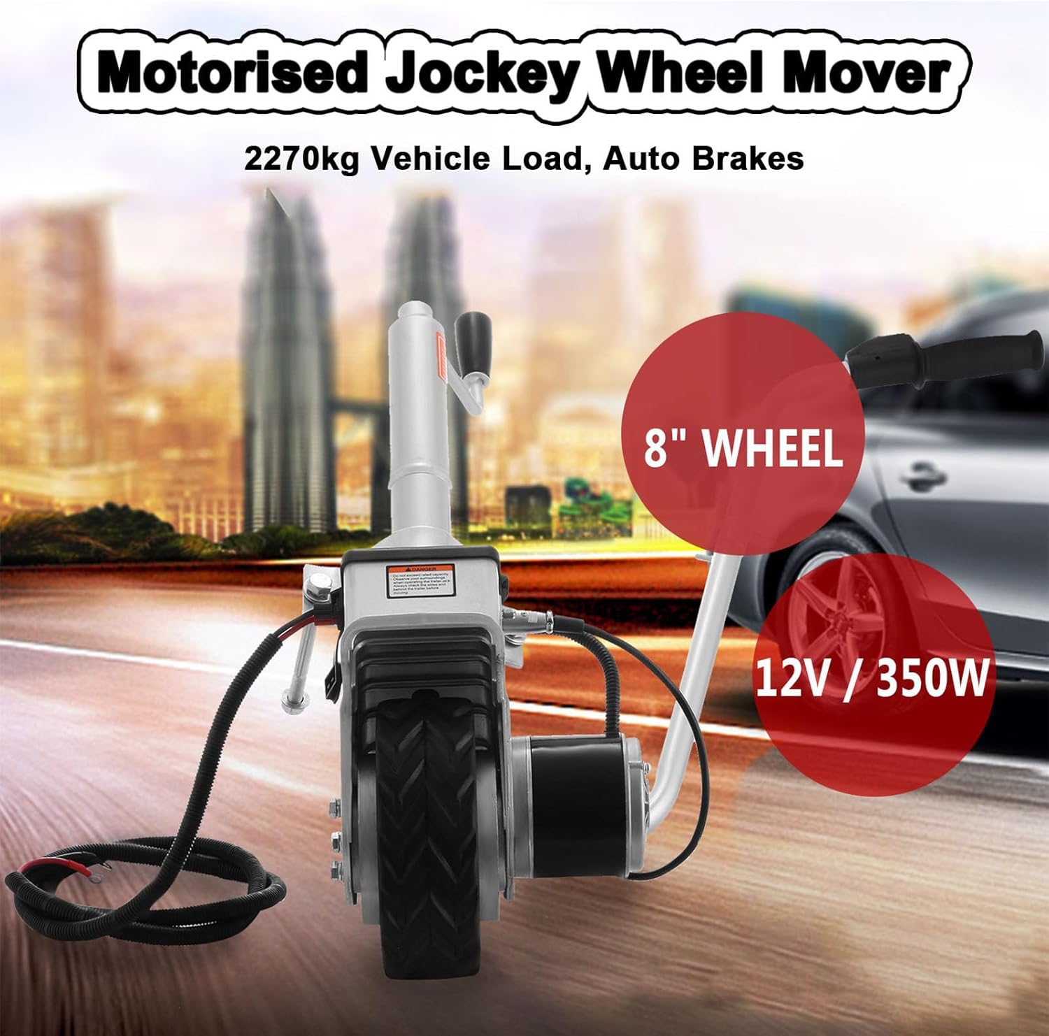 Motorised Jockey Wheel, Max. Vehicle Load 5000Lbs, Portable Electric Trailer Mover, 12V/350W, 12-24'' Adjustable, Rubber Tire, for Boats, Trailers