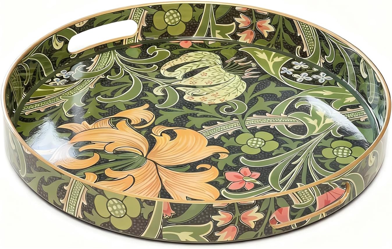 Round Serving Tray with Handles,Modern Ottoman Tray Coffee Table Tray,13 Inch Plastic Trays for Ottoman Coffee Table,Decorative Serving Trays for Living Room
