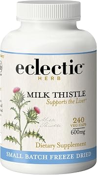 Eclectic Herb - Organic Milk Thistle Supplement | Silymarin Supplement Capsules | Liver Support, Detox, Cleanse + Maintain | US-Grown, Vegan, Non-GMO, Gluten Free 240 CT | 600 mg