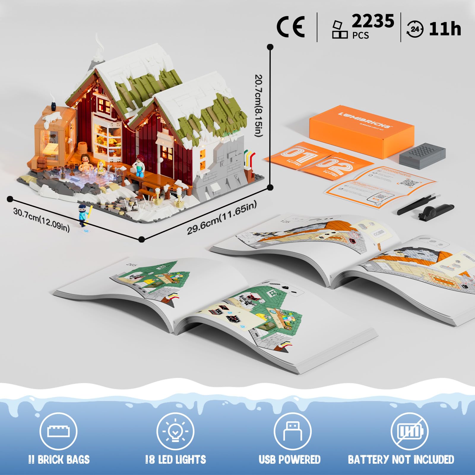 LUMIBRICKS Spa-Kabine Winterbeleuchtung Bausteine Set - 2235 Teile Weihnachtshaus Winterhütte LED-Licht Bau Weihnachtsdorf Modellset für Erwachsene und Familien