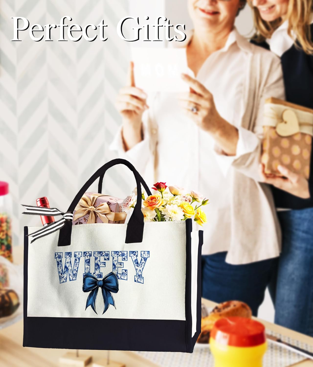 Aesthetic Canvas Tote Bag for Women Girls, Large Tote Bag for Friends Colleagues Leader Manager, 17 x 11.8 x 7 inches - Image 4